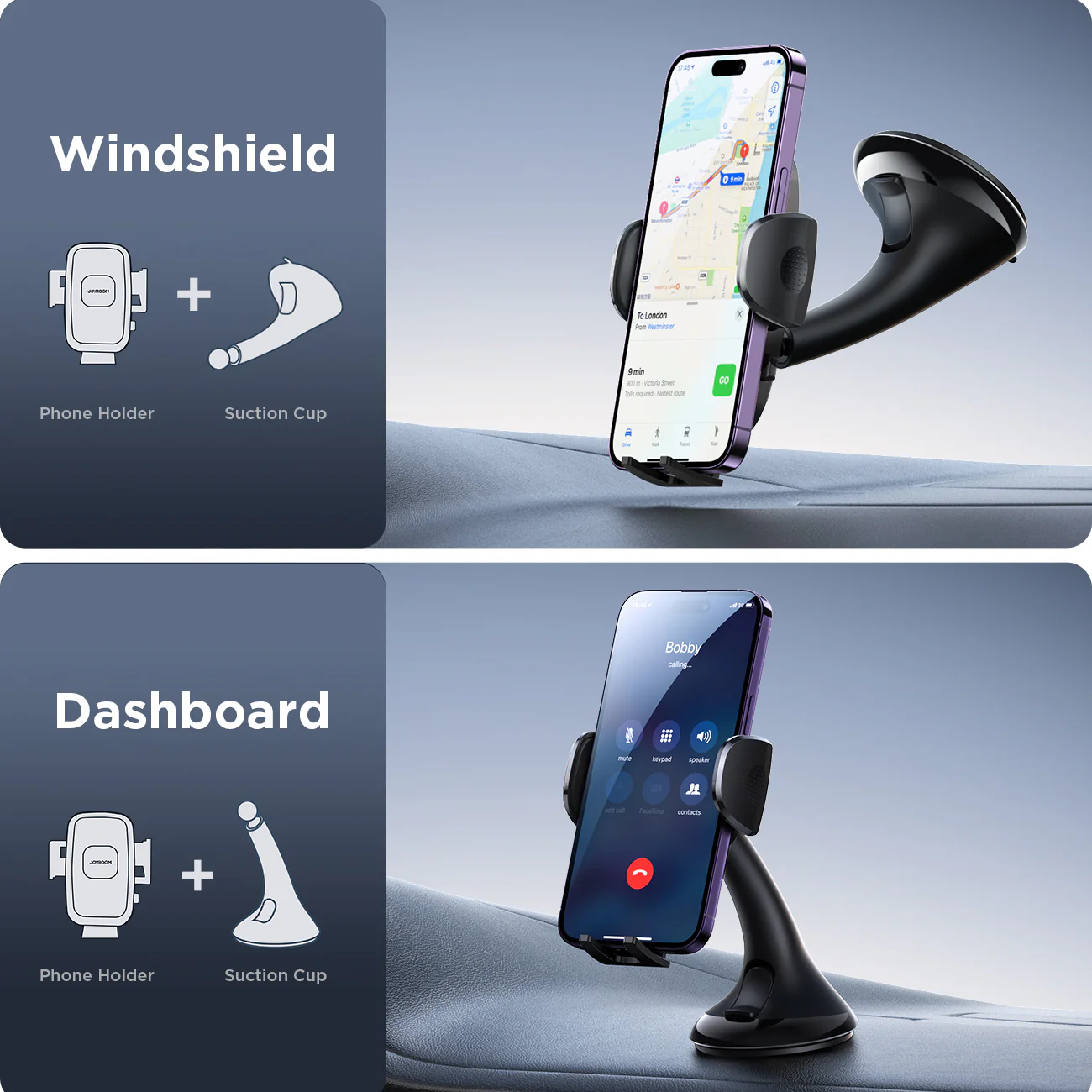 JR-ZS259 Mechanical Car Phone Holder (Windshield)-Black - Image 2