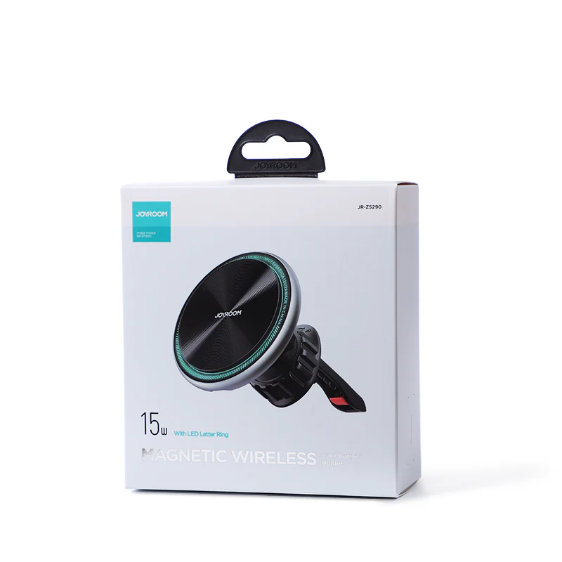 JR-ZS290 Magnetic Wireless Car Charger Holder with LED Letter Ring holder air vent & dashboard - Image 3