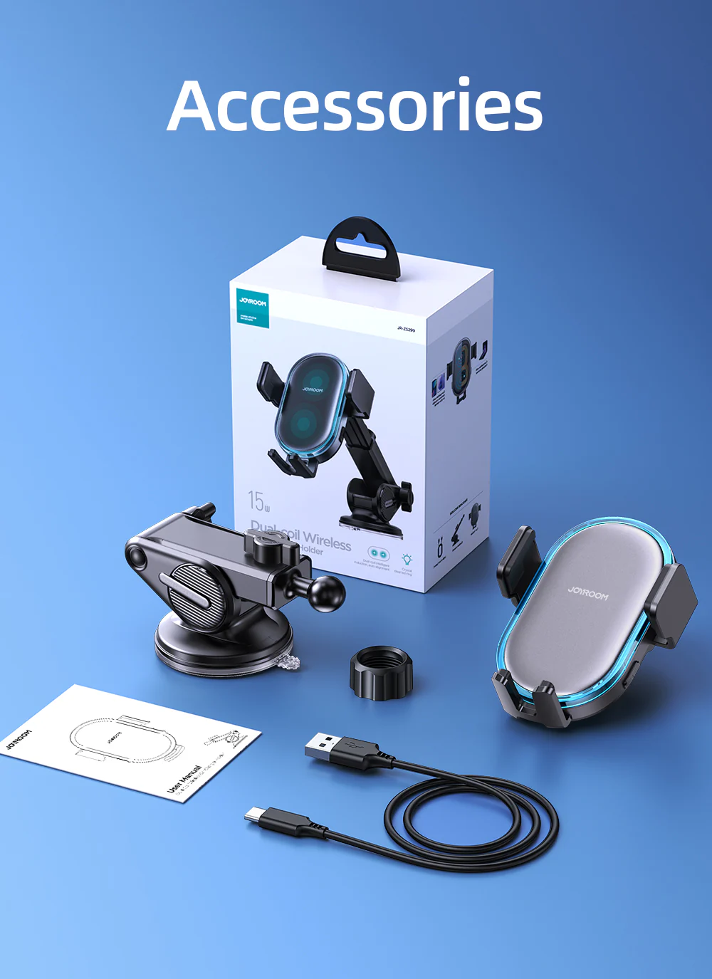 JR-ZS299 Dual-Coil Wireless Car Charger Holder with LED - Image 6