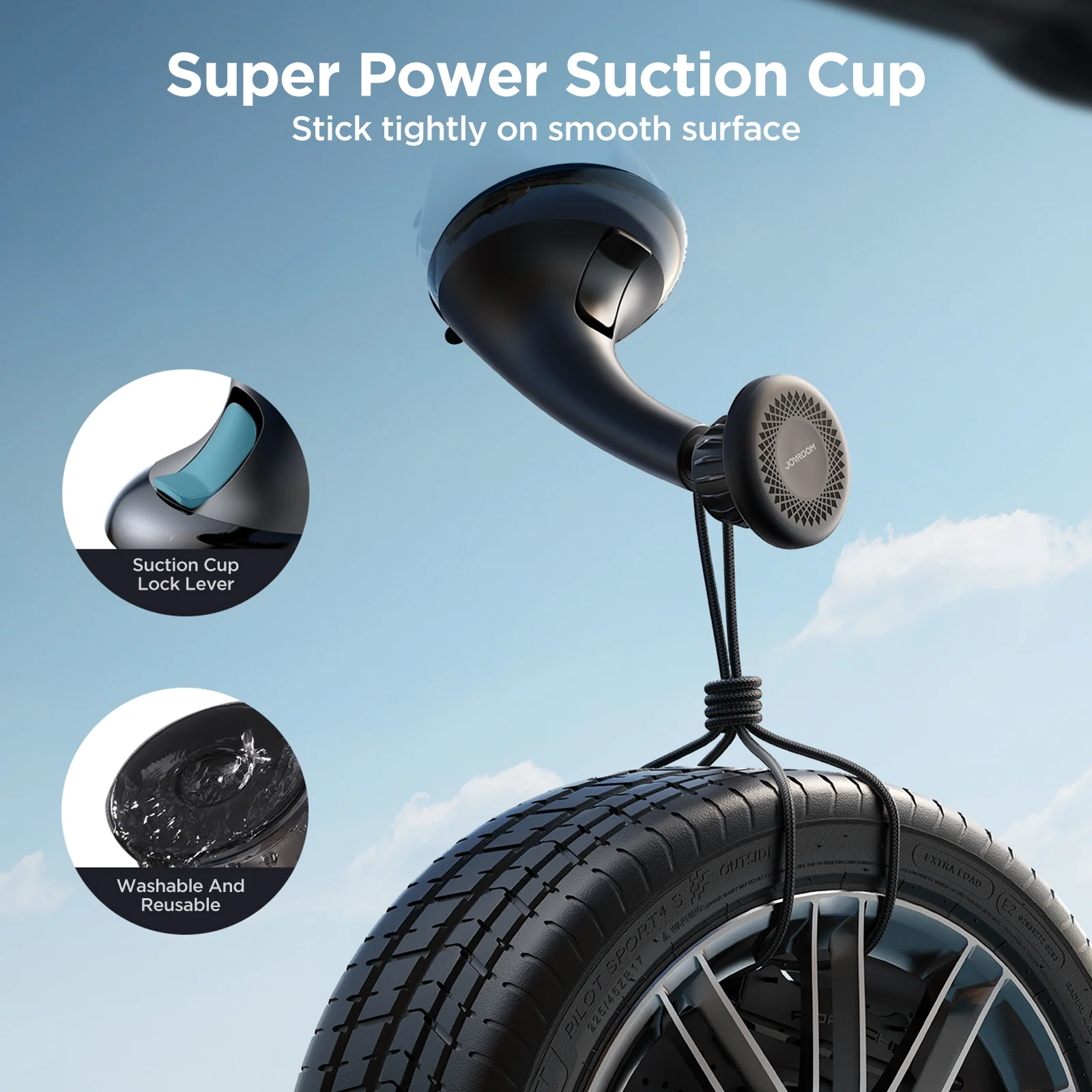 JR-ZS356 Magnetic Car Phone Mount (Windshield)-Black - Image 3