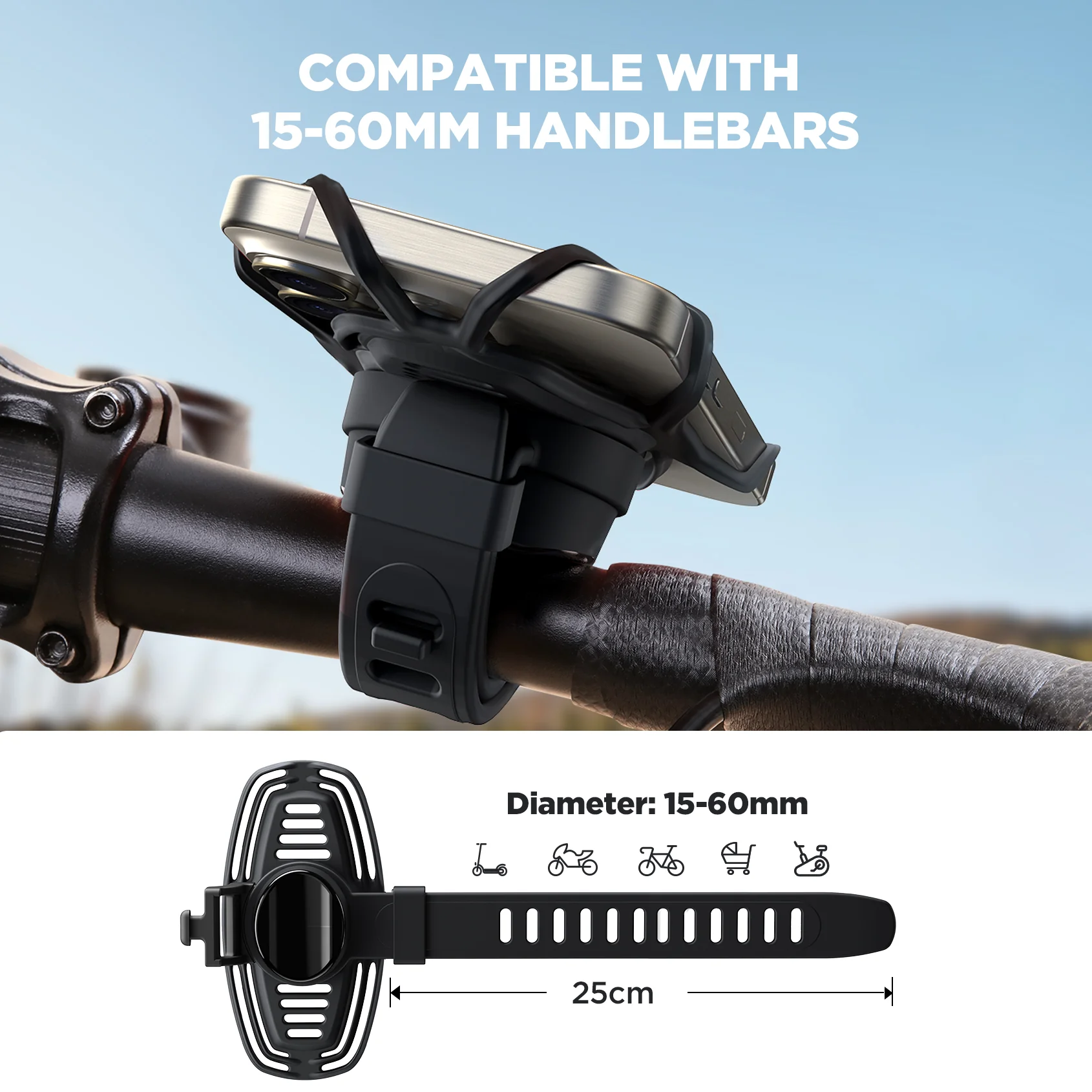 JR-ZS382 Silicone Bike Phone Mount Holder-Black - Image 6