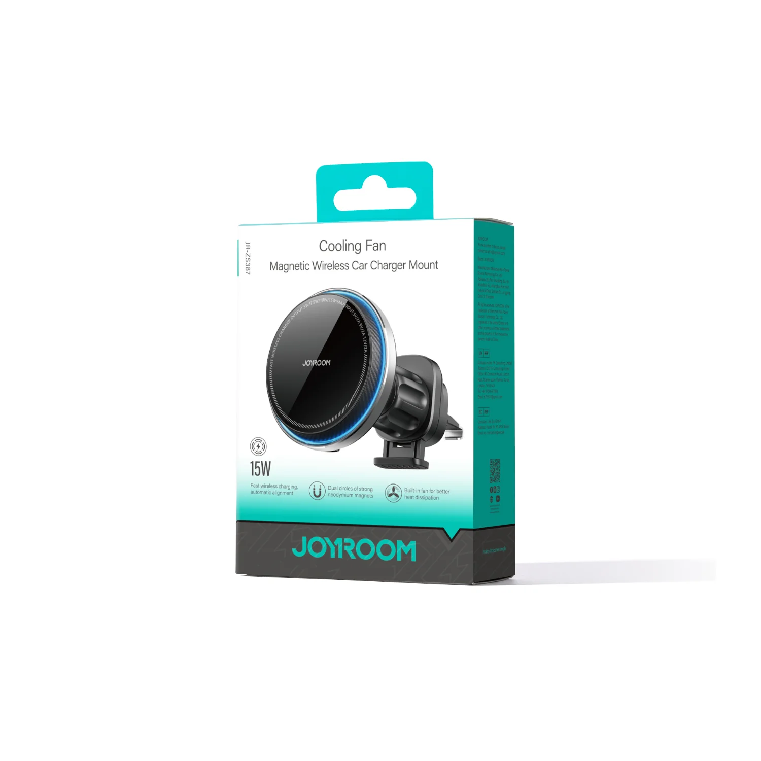 JR-ZS387 Cooling Fan Magnetic Wieless Car Charger Mount-Black - Image 2