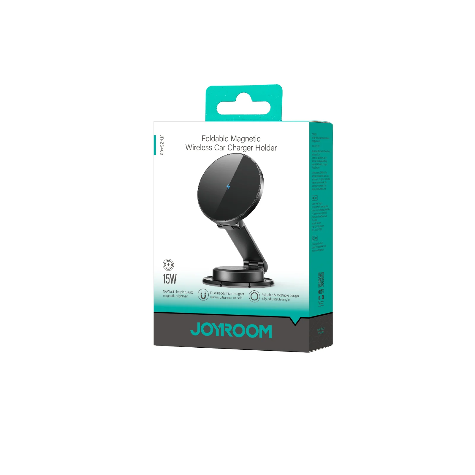 JR-ZS408 Magnetic Wireless Car Charger Holder-Black - Image 2