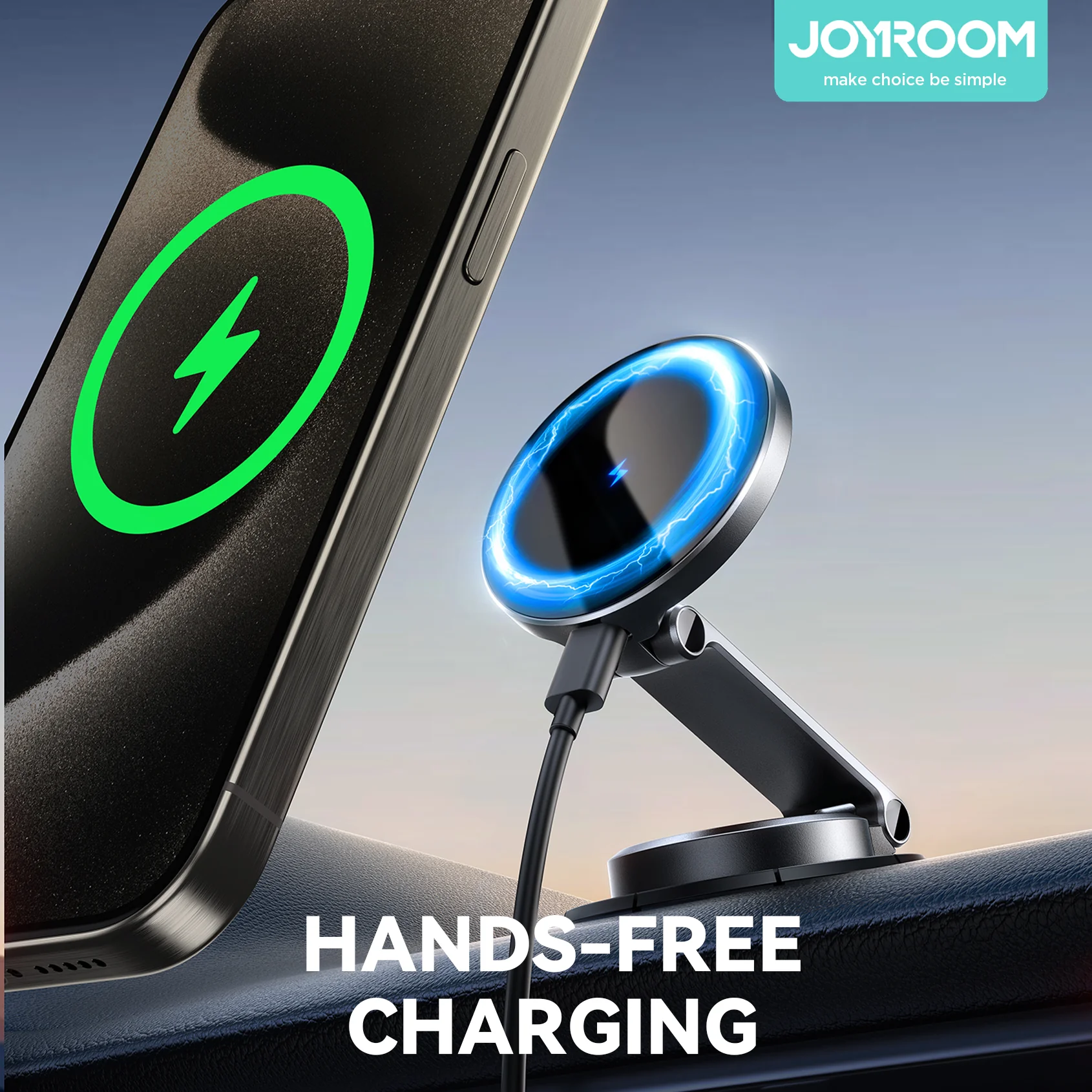 JR-ZS408 Magnetic Wireless Car Charger Holder-Black - Image 5