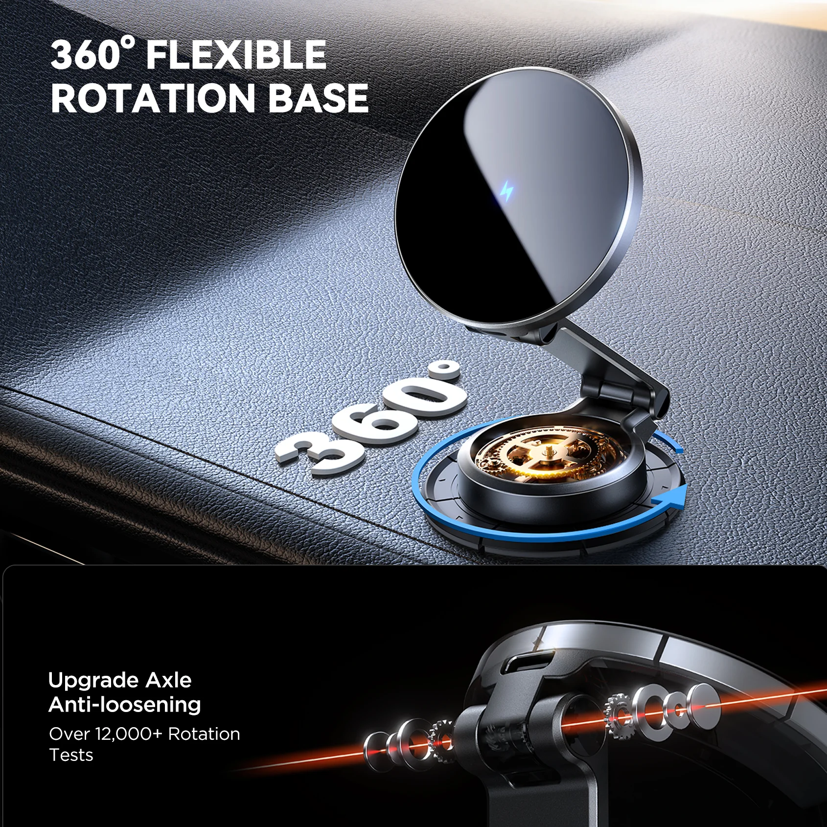JR-ZS408 Magnetic Wireless Car Charger Holder-Black - Image 8