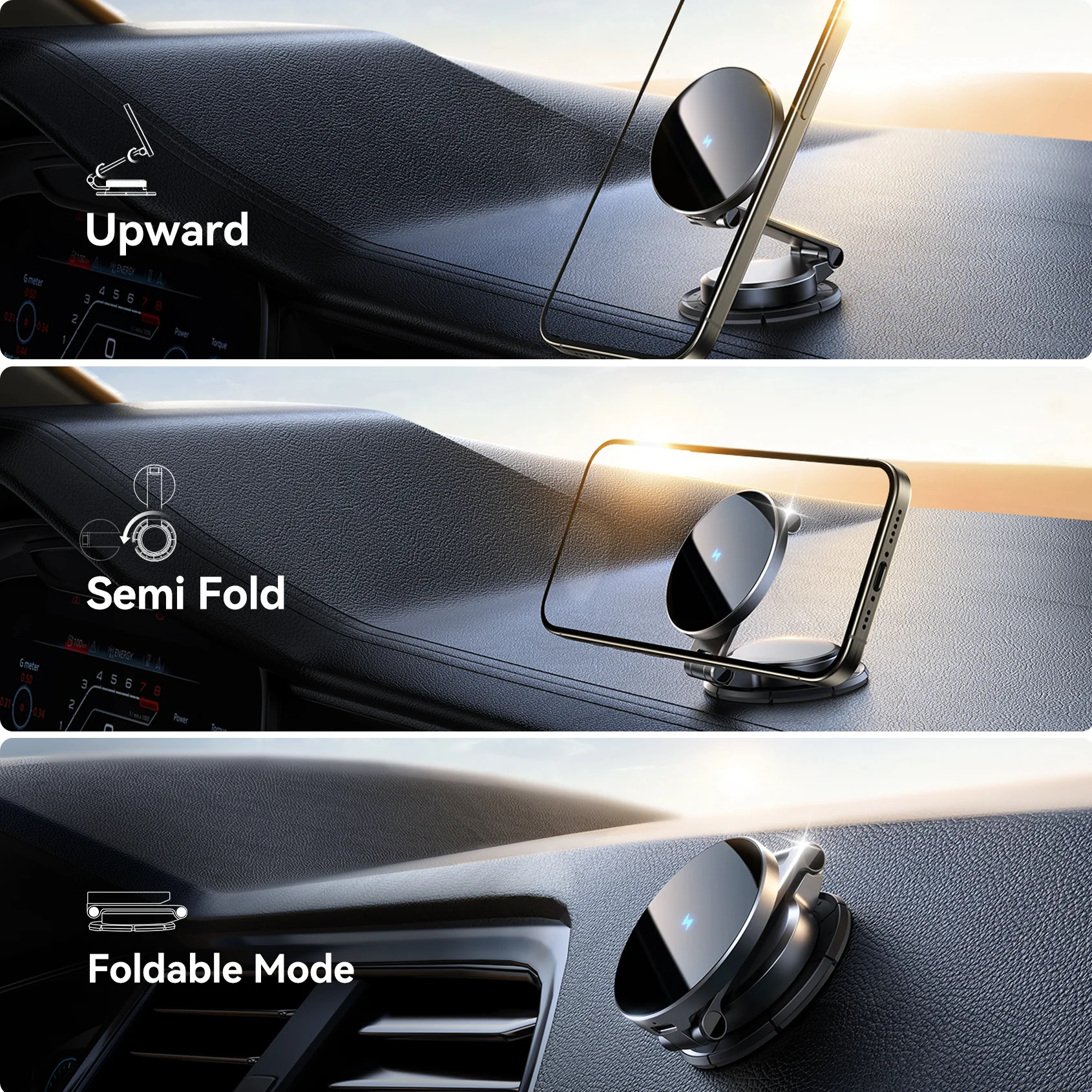JR-ZS408 Magnetic Wireless Car Charger Holder-Black - Image 9