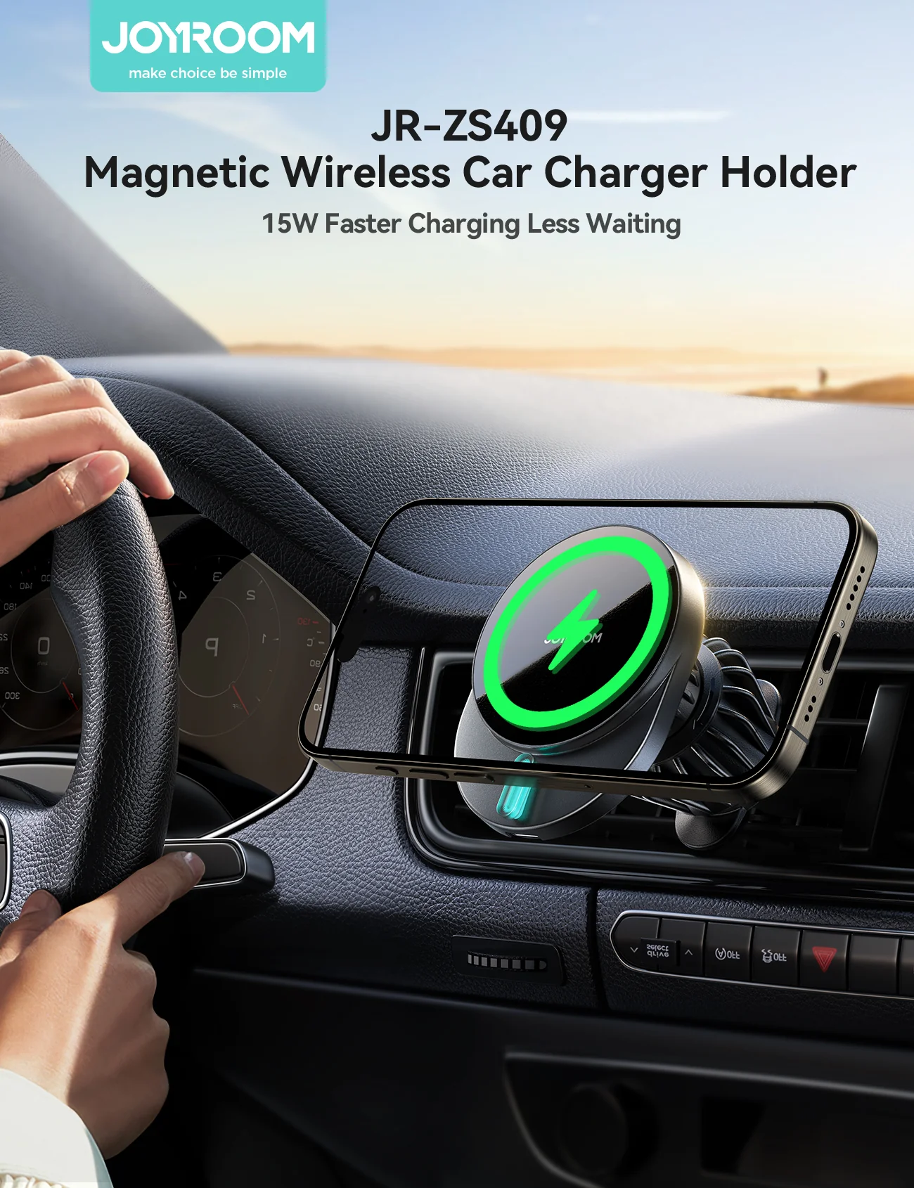 JR-ZS409 Magnetic wireless car charge holder-Black - Image 7