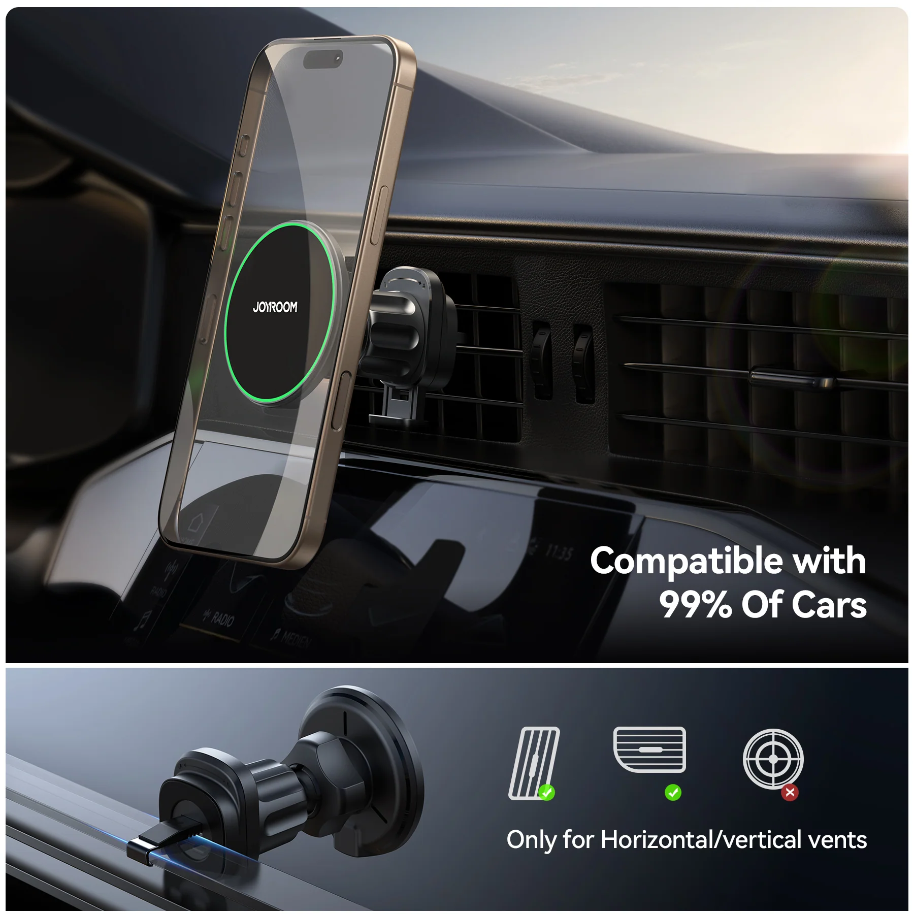 JR-ZS412 Magnetic Wireless Car Charger Holder-Black - Image 4