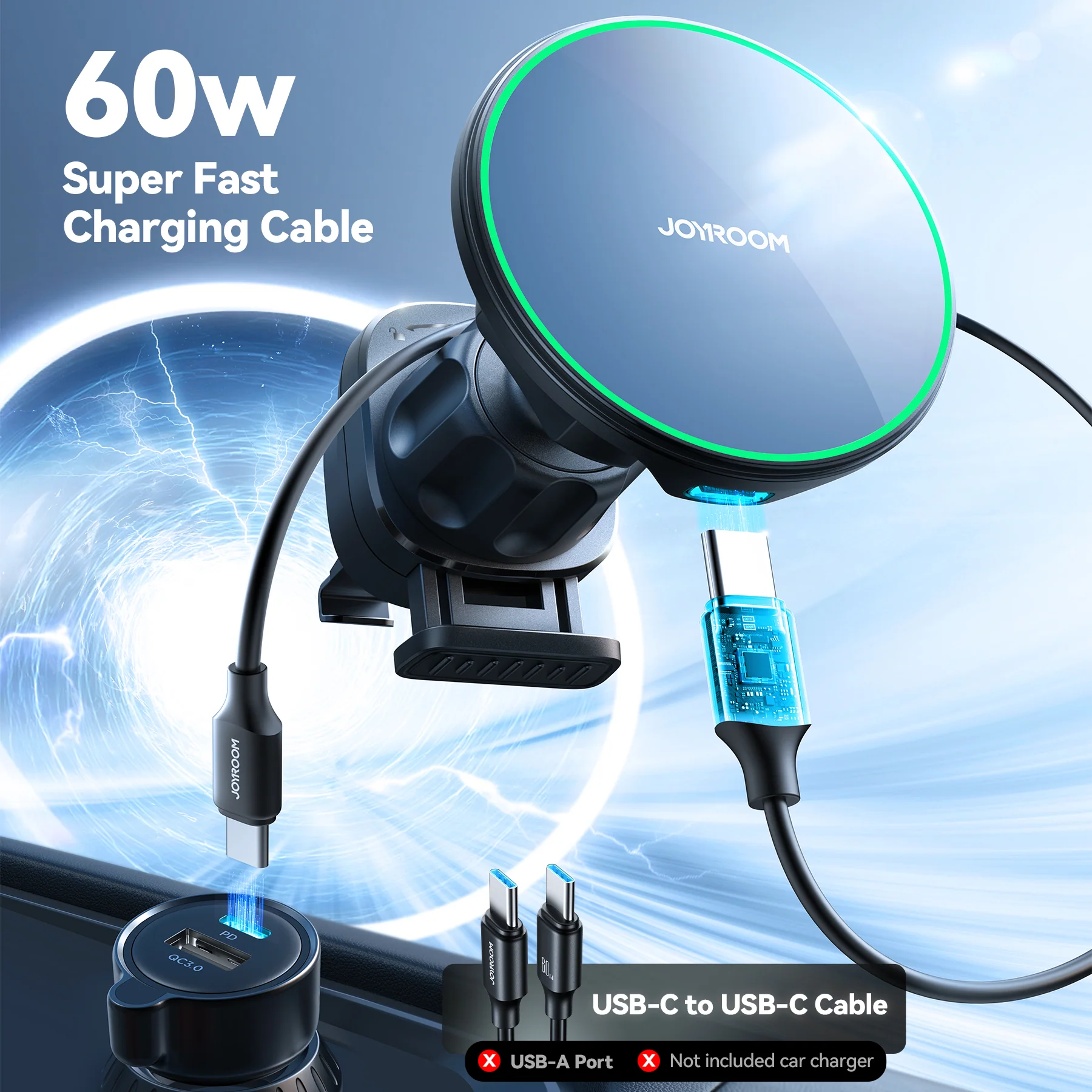 JR-ZS412 Magnetic Wireless Car Charger Holder-Black - Image 5
