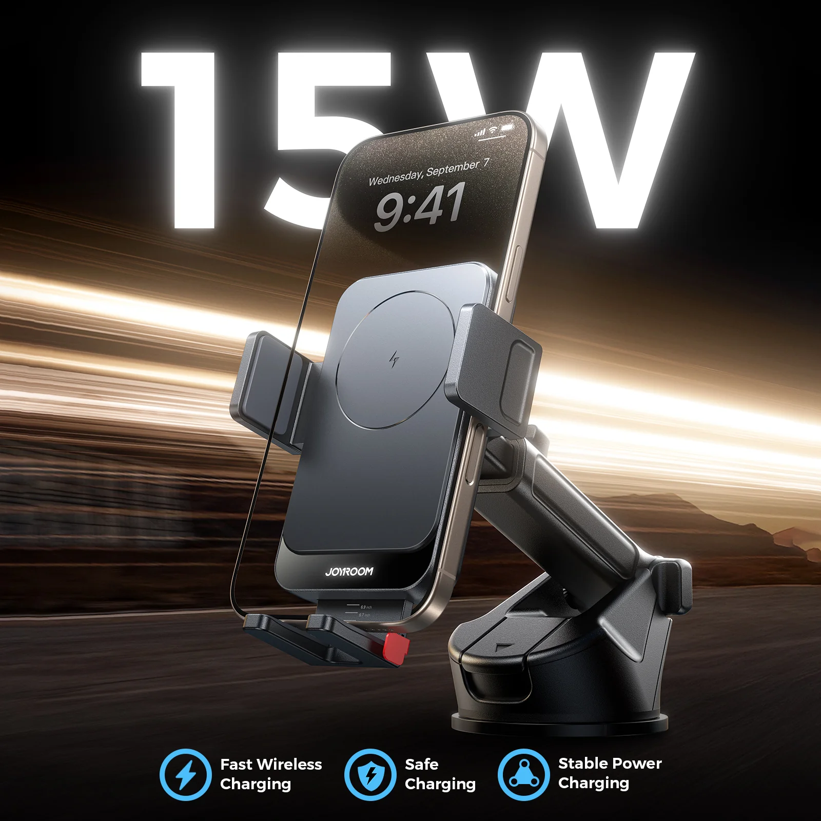 JR-ZS241S Wireless Car Charger Holder-Black - Image 4