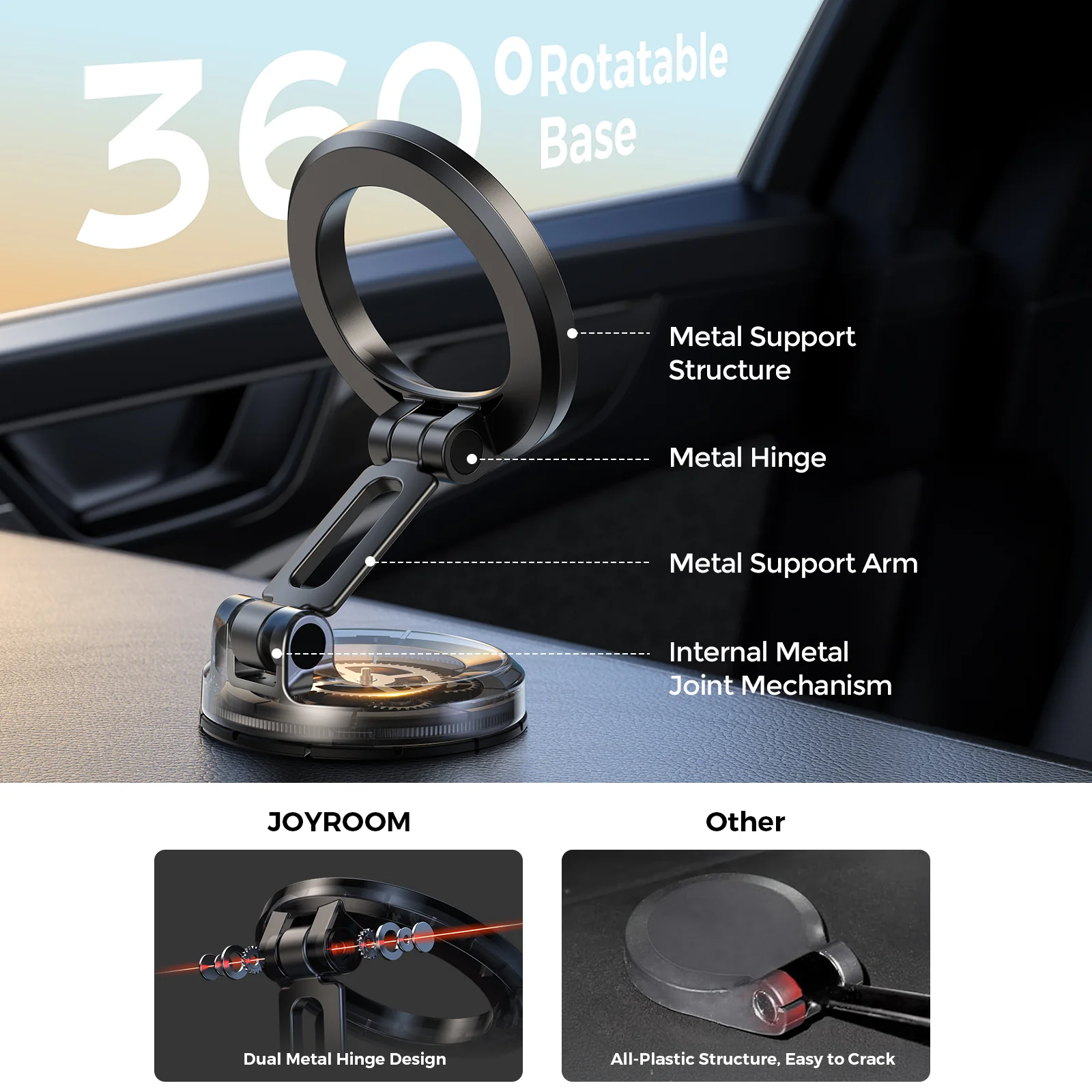 JR-ZS505 Magnetic Car Phone Holder-Black - Image 4