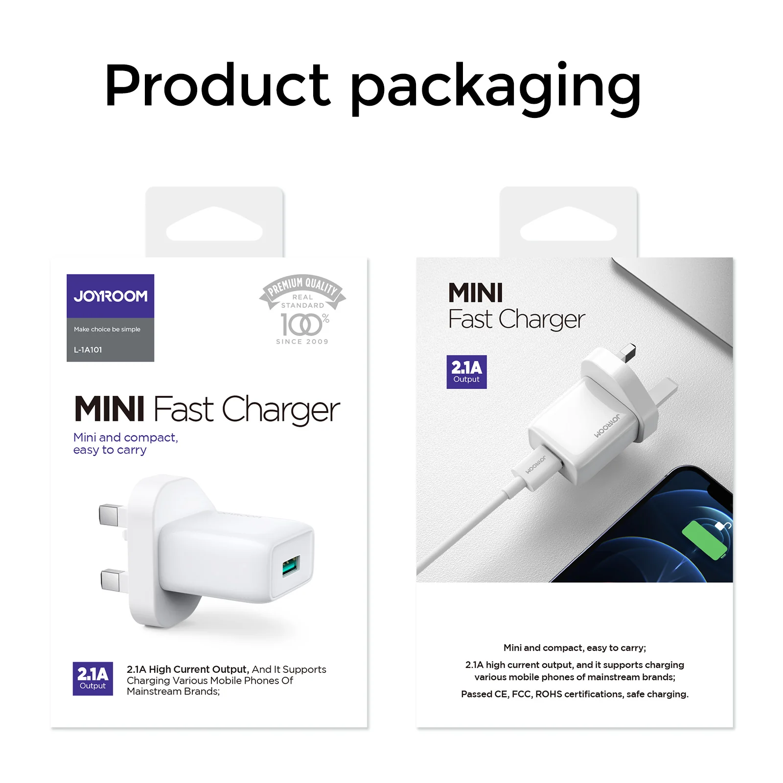 L-1A101 2.1A Single Port Mini Fast Travel Charger EU/UK/US - Image 4