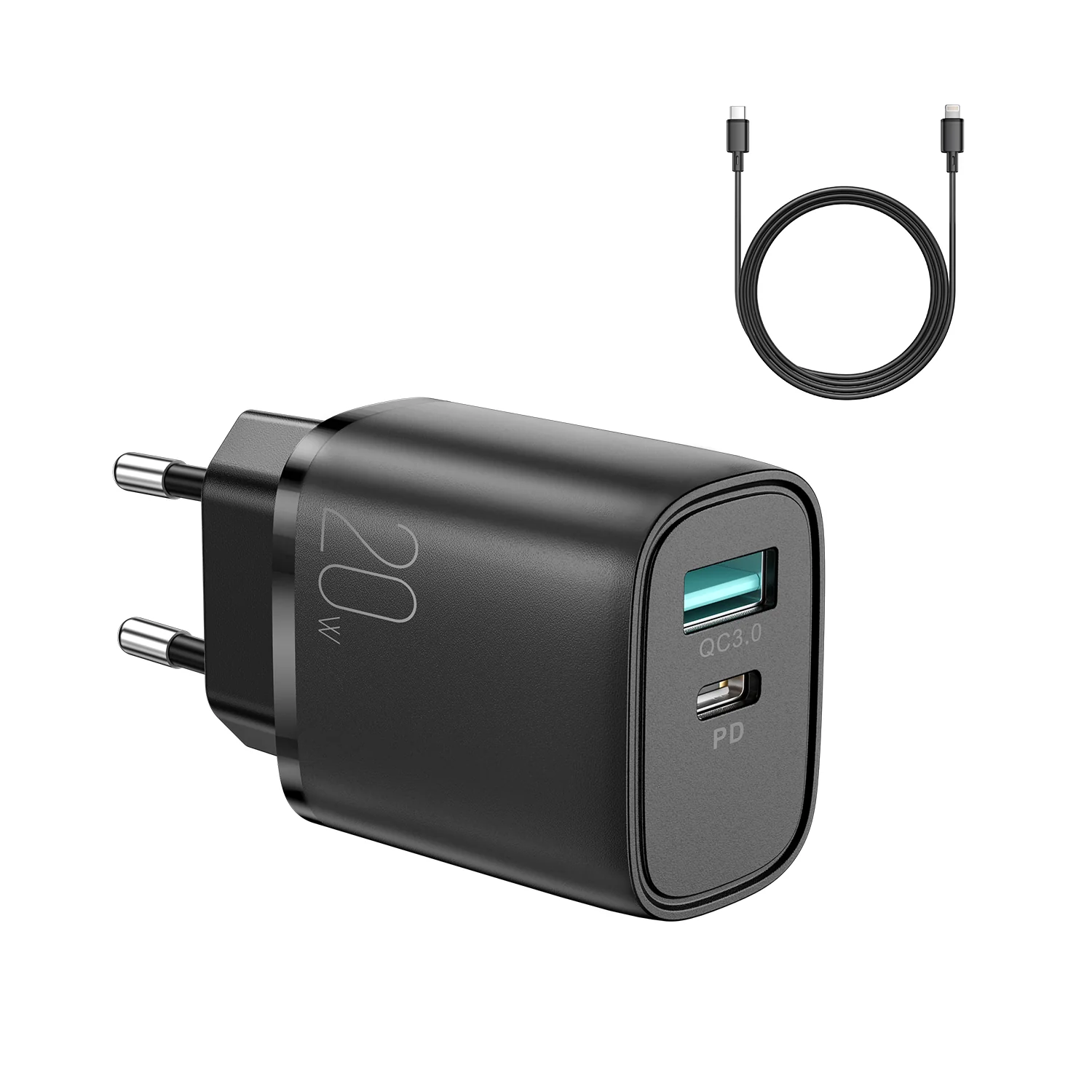 L-QP2011 PD+QC 20W Mini intelligent fast charger EU/UK with Lightning to Type c Cable - Image 2