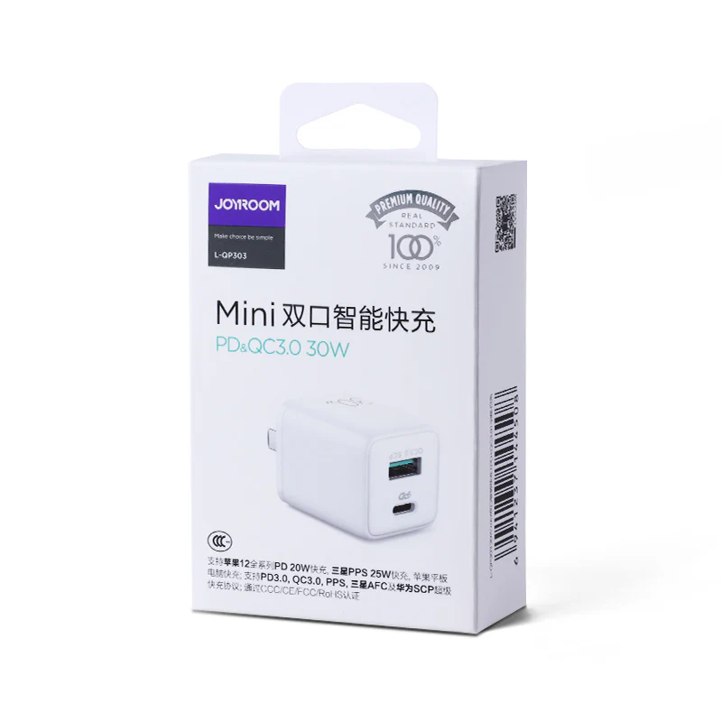 L-QP303 30W Mini intelligent dual port fast charger  (PD+QC3.0) EU/UK/CN - Image 4