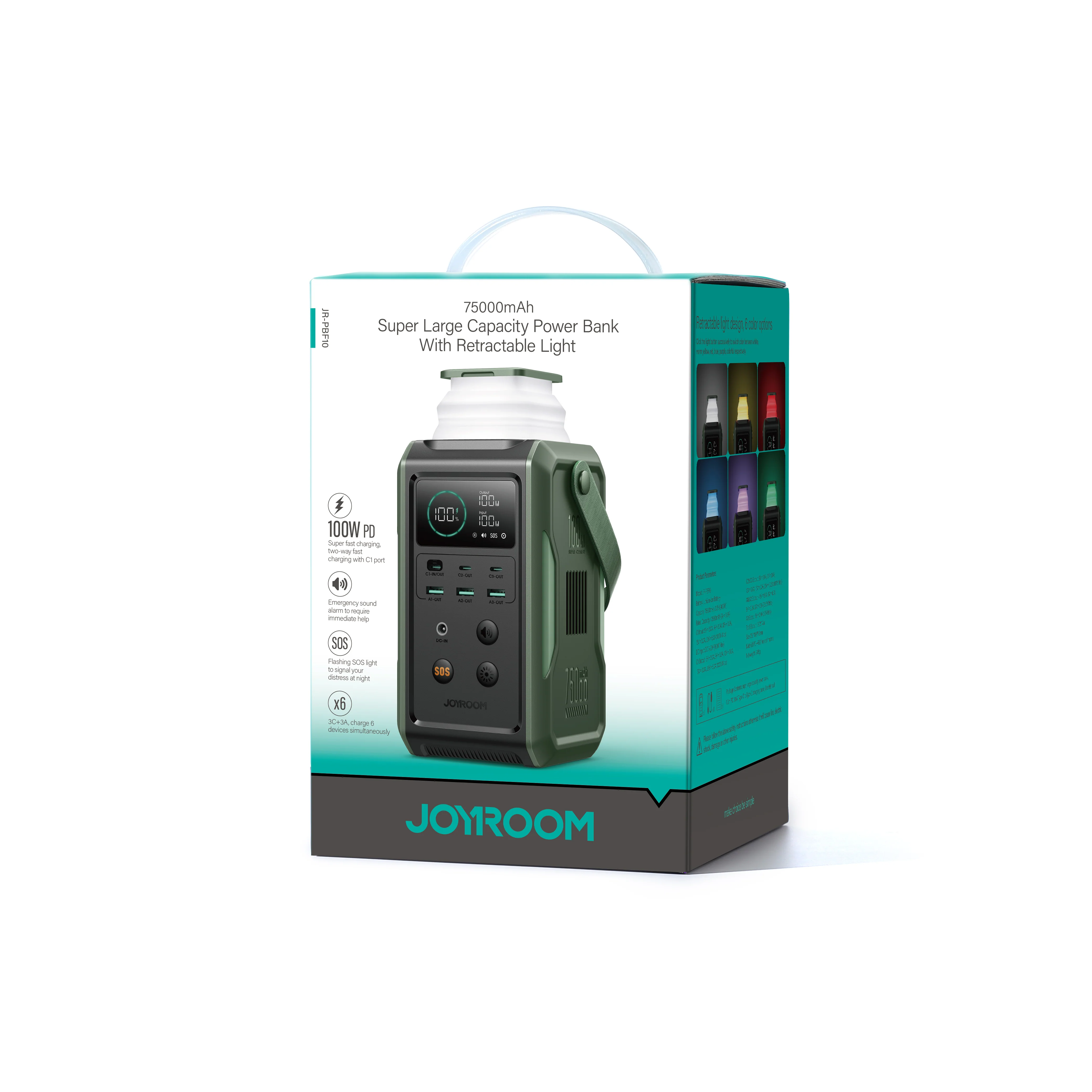 JR-PBF10 PD100W with night light large capacity mobile power 75000mAh-Green - Image 2