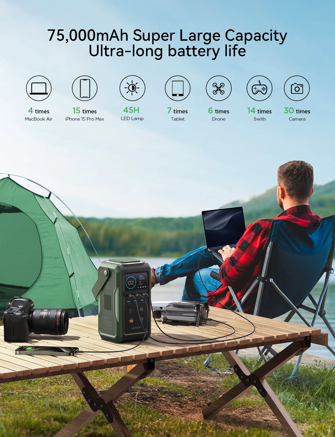 JR-PBF10 PD100W with night light large capacity mobile power 75000mAh-Green - Image 3
