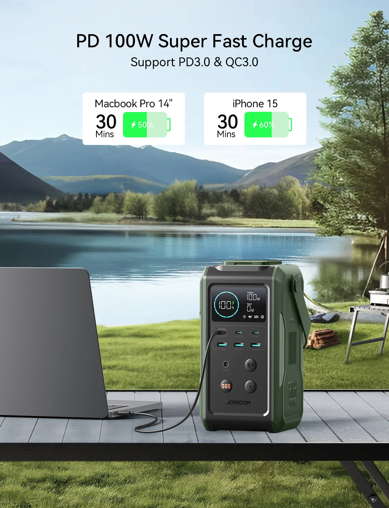 JR-PBF10 PD100W with night light large capacity mobile power 75000mAh-Green - Image 4