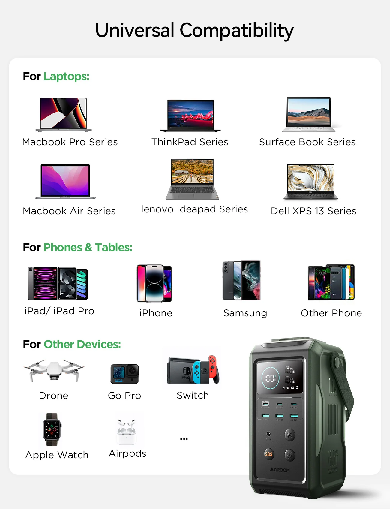 JR-PBF10 PD100W with night light large capacity mobile power 75000mAh-Green - Image 9
