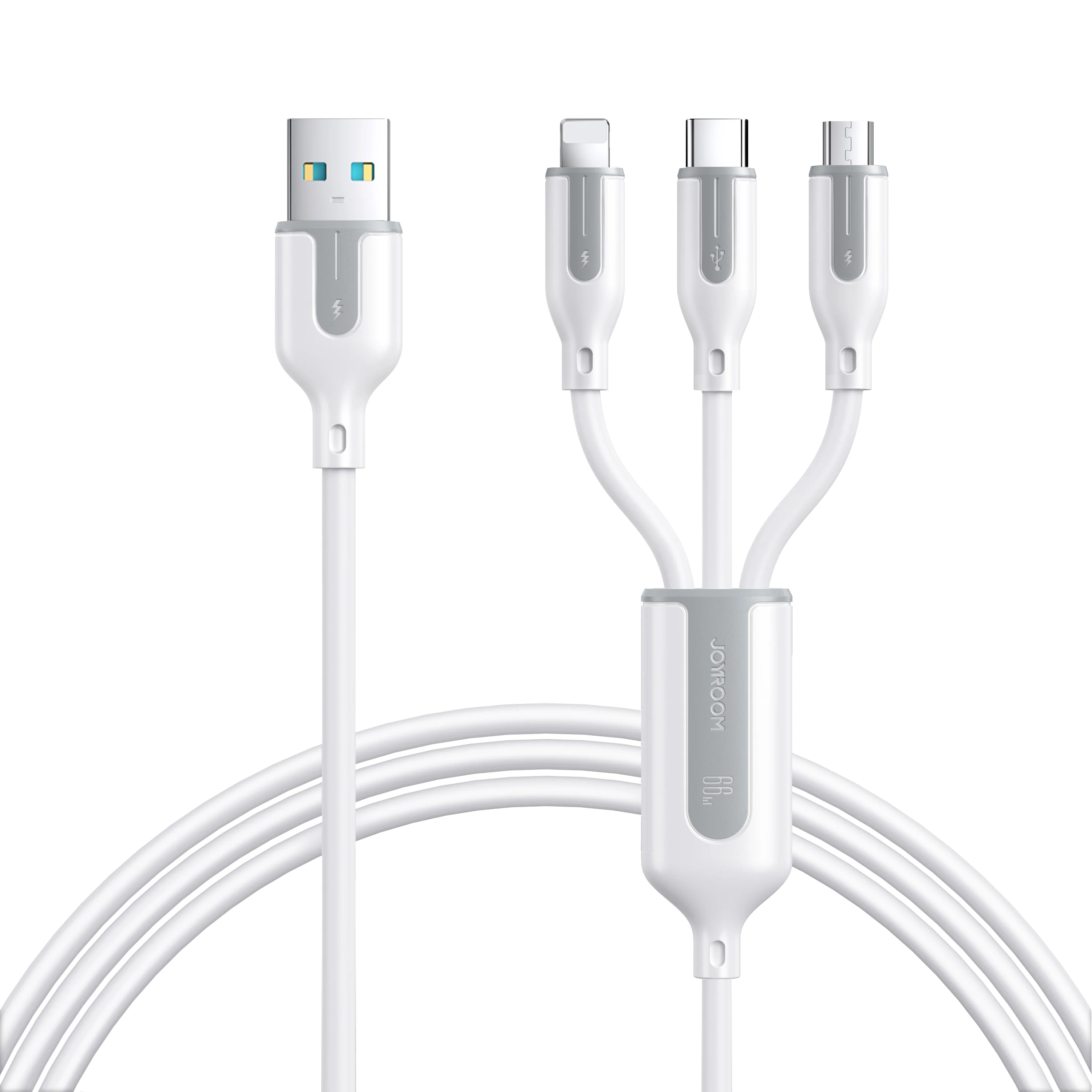 S-1T3066A15 66W Lightning+Type-C+Micro 3-in-1 Fast Charging Data Cable 1.2m