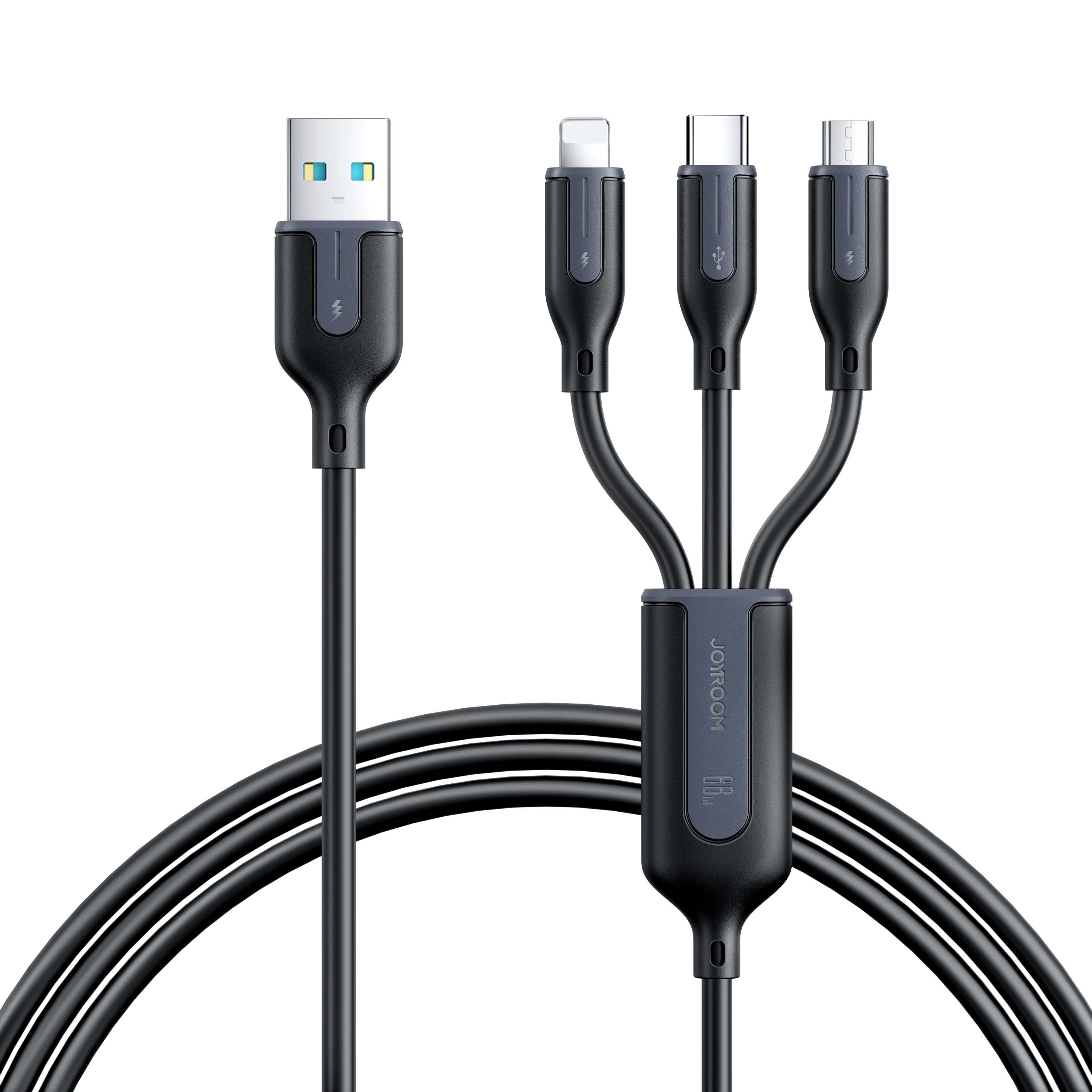 S-1T3066A15 66W Lightning+Type-C+Micro 3-in-1 Fast Charging Data Cable 1.2m - Image 2