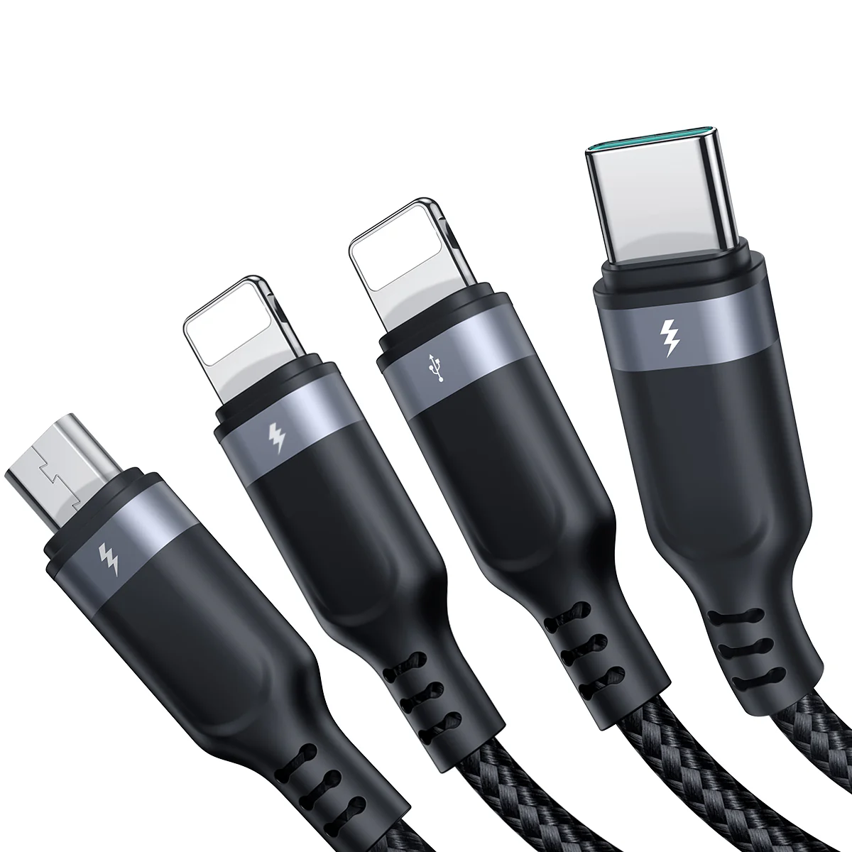 S-1T4018A18 Multi-Use 3.5A  Type-C*2+Lightning+Micro 4-in-1 Data Cable 1.2m-Black - Image 3