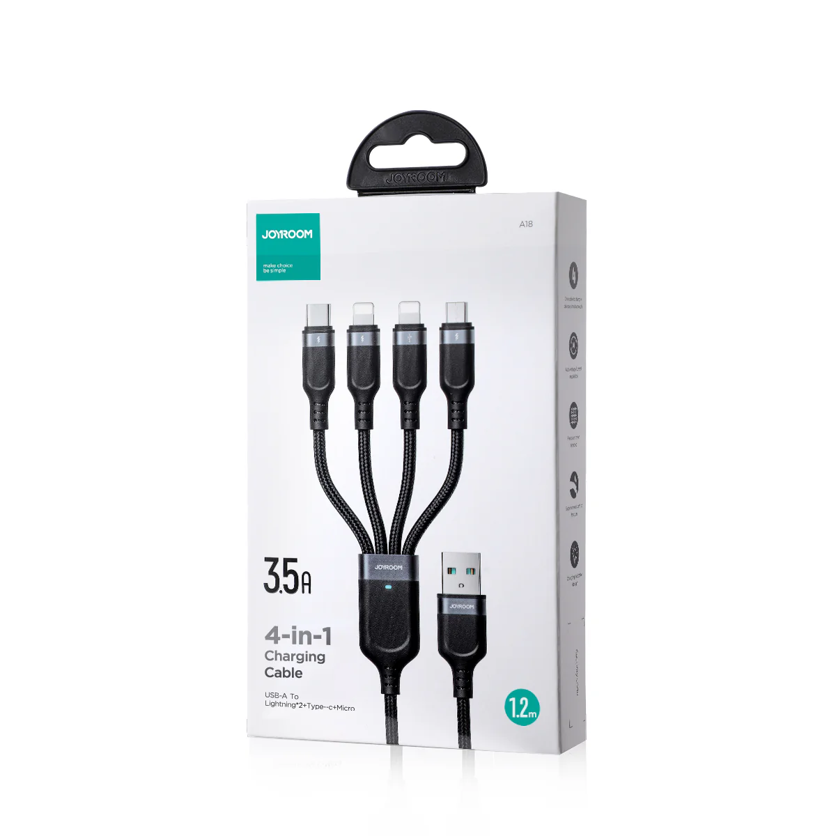 S-1T4018A18 Multi-Use 3.5A  Type-C*2+Lightning+Micro 4-in-1 Data Cable 1.2m-Black - Image 5