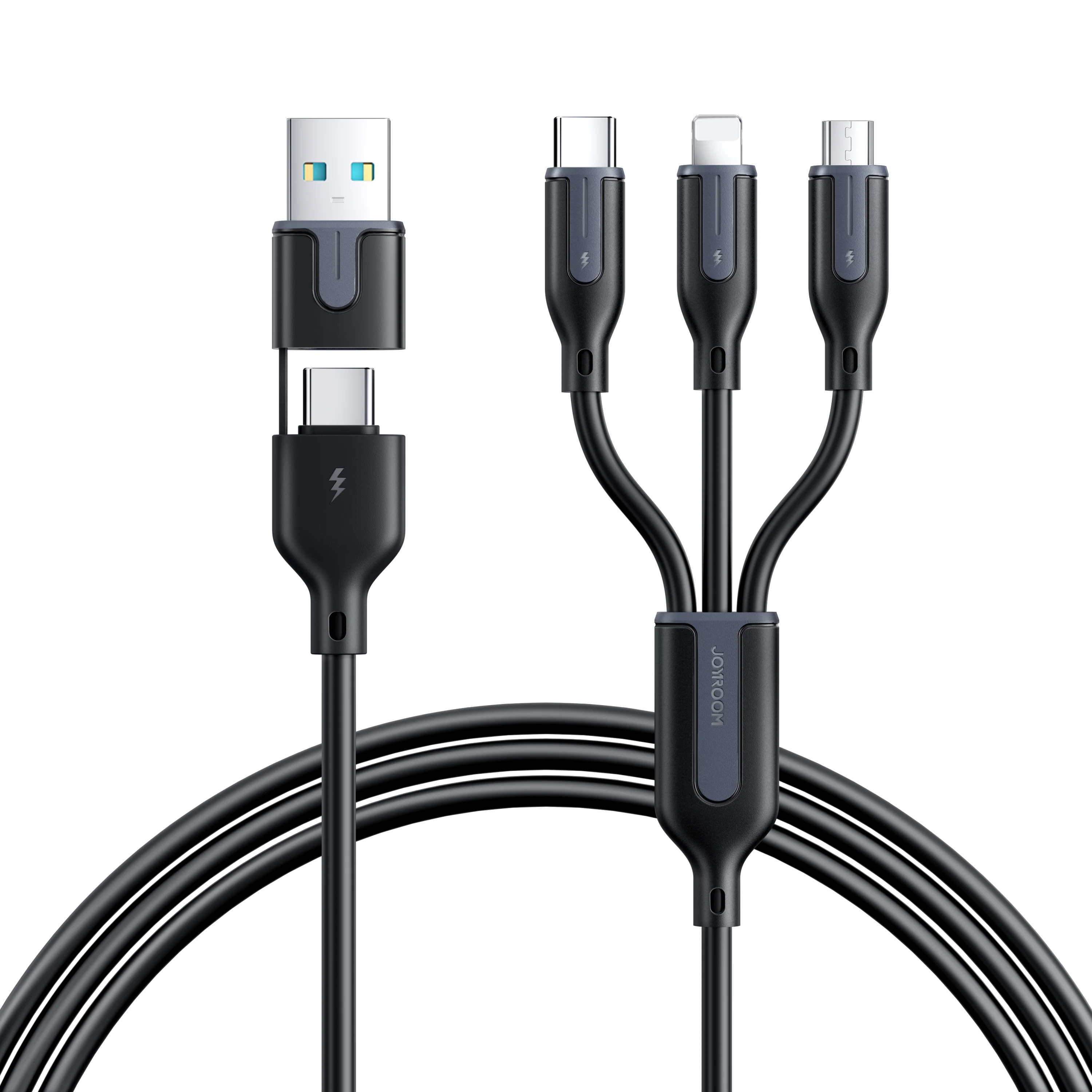 S-2T3018A15 3.5A USB-A+Type-C to Lightning+Type-C+Micro 5-in-1 Charging Cable 1.2m - Image 2