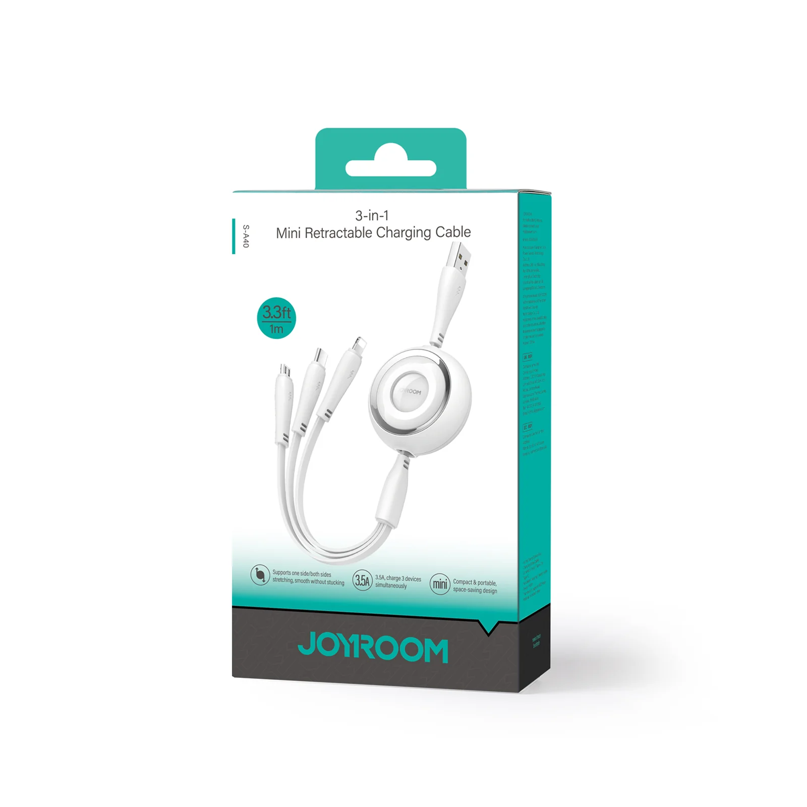 S-A40 Colorful Series 3-in-1 mini Retractable Charging Cable 1m - Image 4
