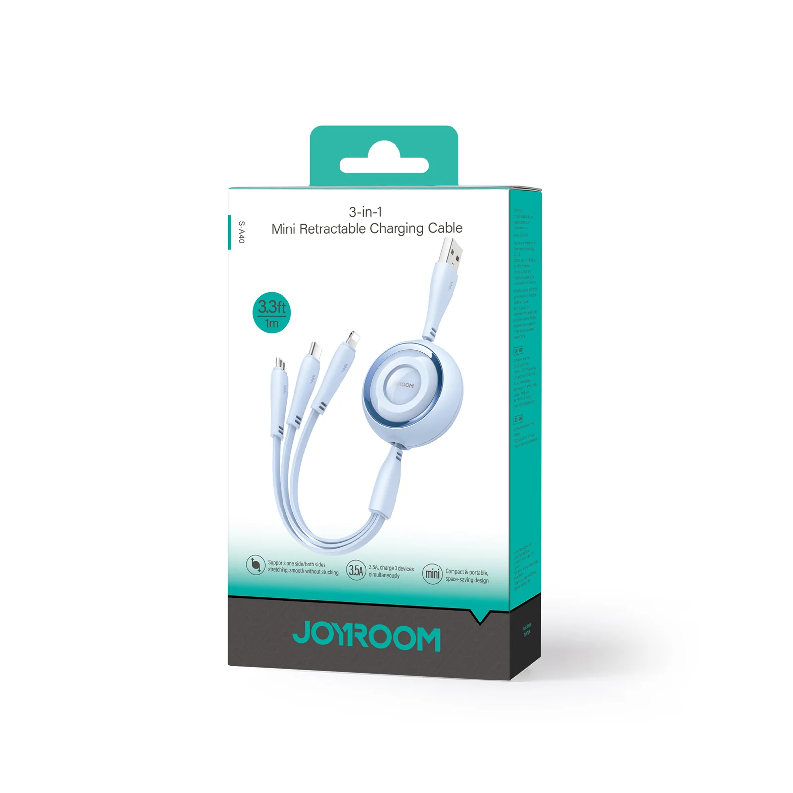 S-A40 Colorful Series 3-in-1 mini Retractable Charging Cable 1m - Image 5