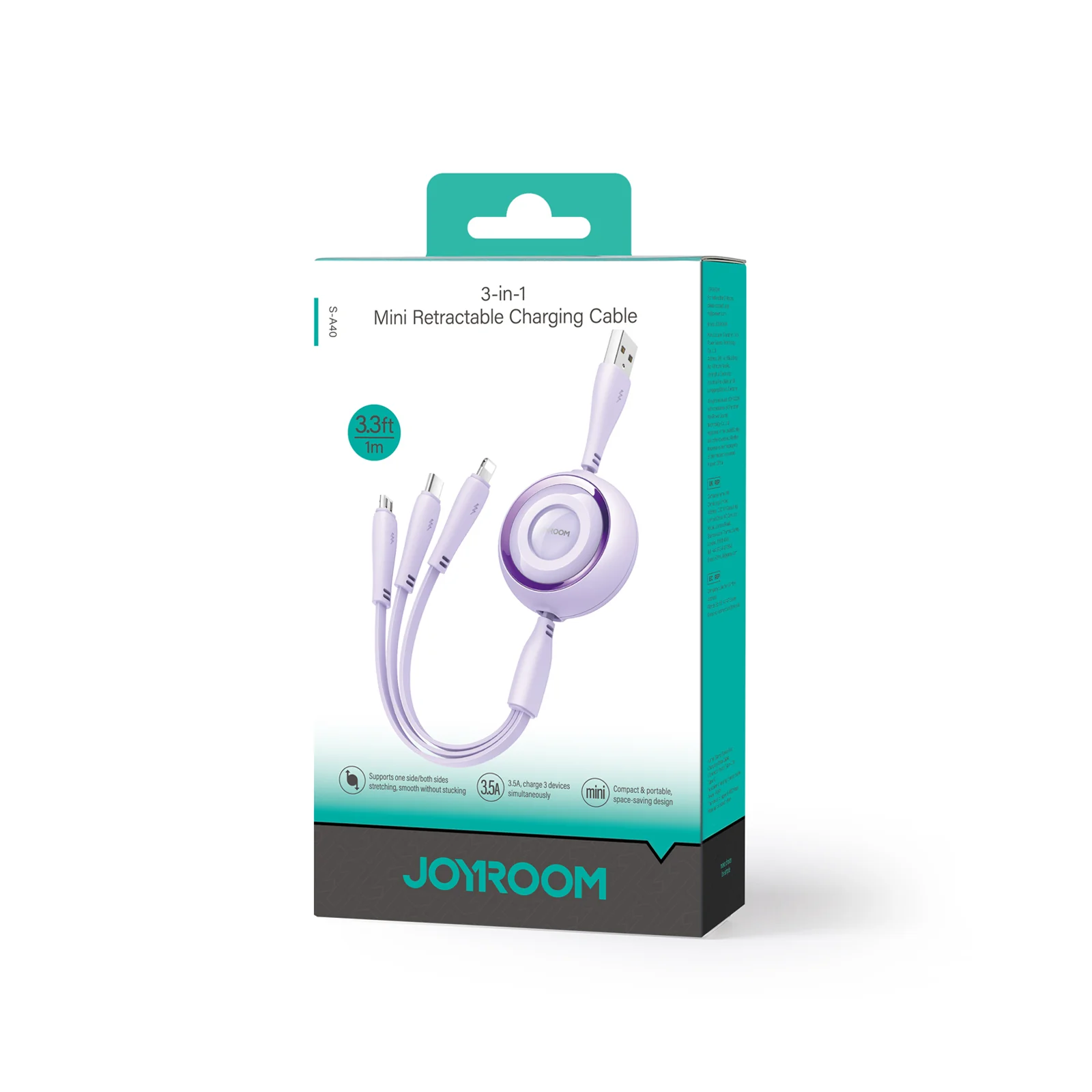 S-A40 Colorful Series 3-in-1 mini Retractable Charging Cable 1m - Image 6