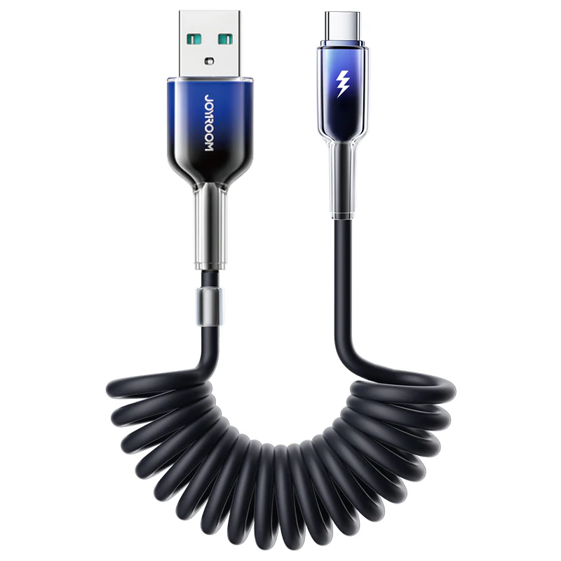 S-A43 Coiled Fast Charging Cable Type-C to Type-C 60W/Type-C to Lightning 30W/Lightning 3A/Type-C 3A Cable 1.2m black