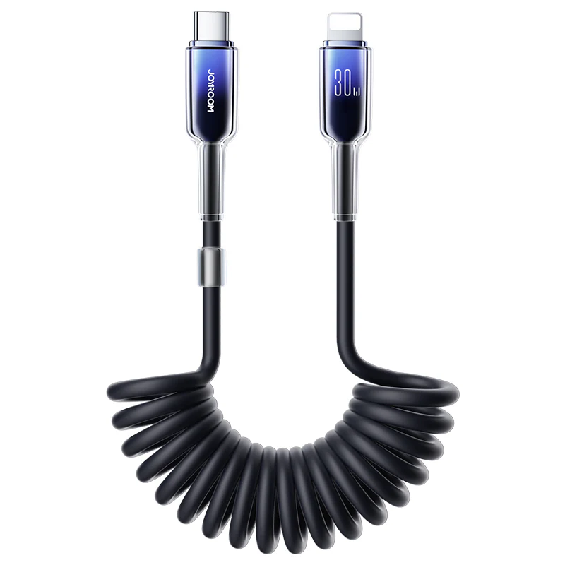 S-A43 Coiled Fast Charging Cable Type-C to Type-C 60W/Type-C to Lightning 30W/Lightning 3A/Type-C 3A Cable 1.2m black - Image 4