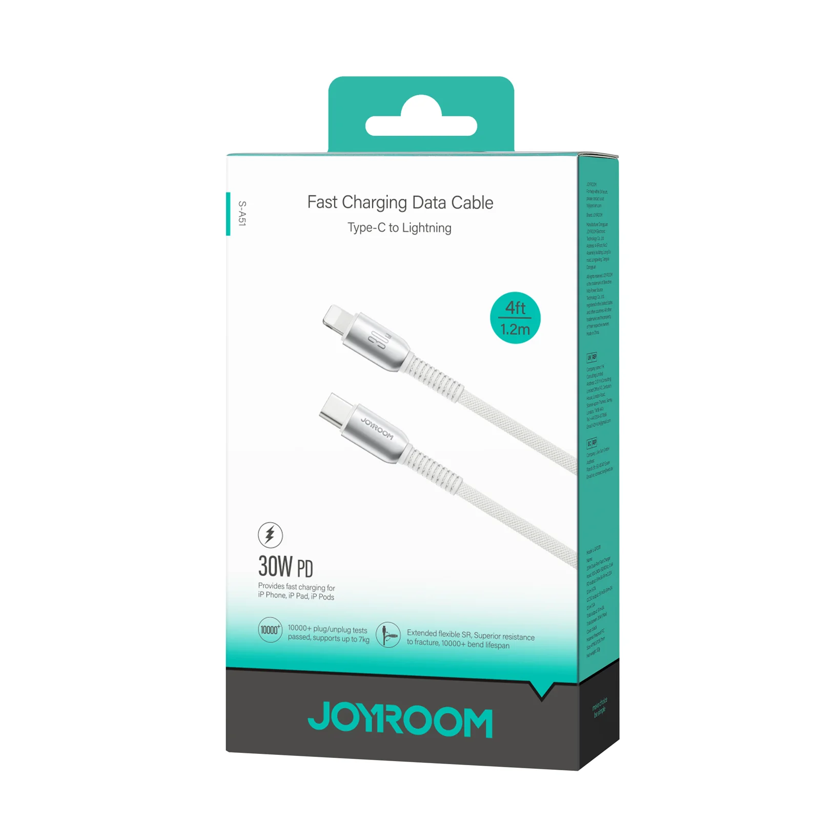 S-A51 Type-C to Type-C 60W/Type-C to Lightning 30W/Lightning 3A/Type-C 3A Cable 1.2m Light grey - Image 8
