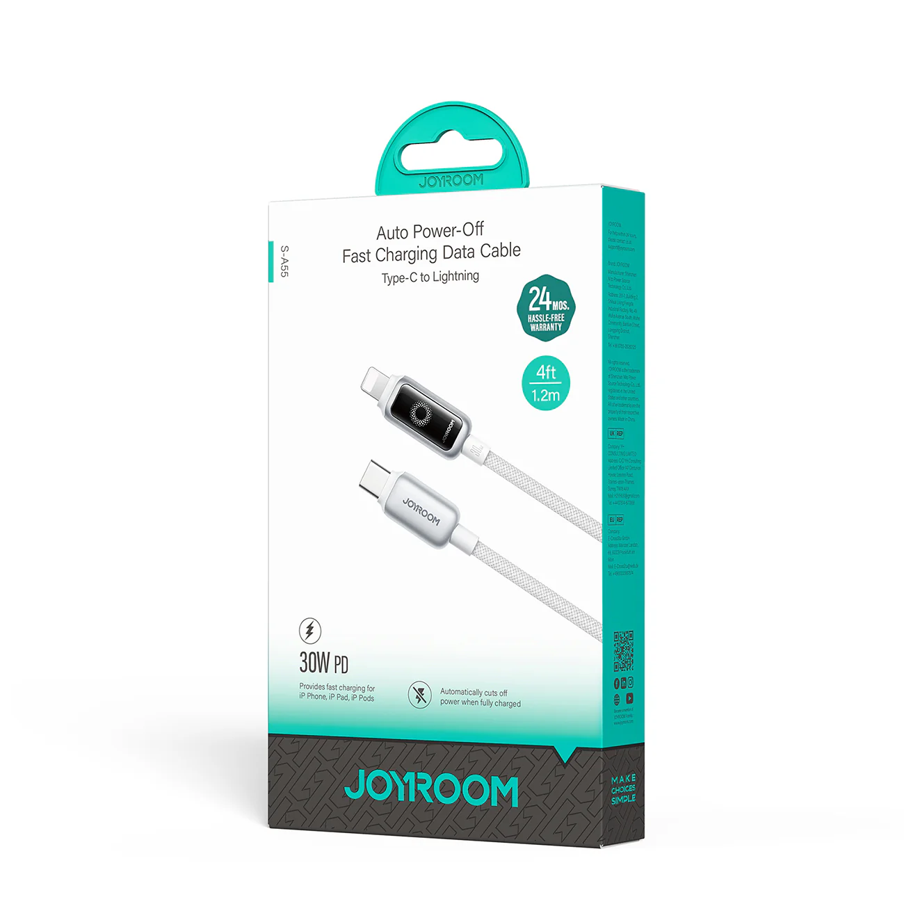 S-A55 100W/66W/30W/3A CC/CL/Type c/Lightning StarFlight Series 3A Auto Power-Off Fast Charging Data Cable 1.2m - Image 5