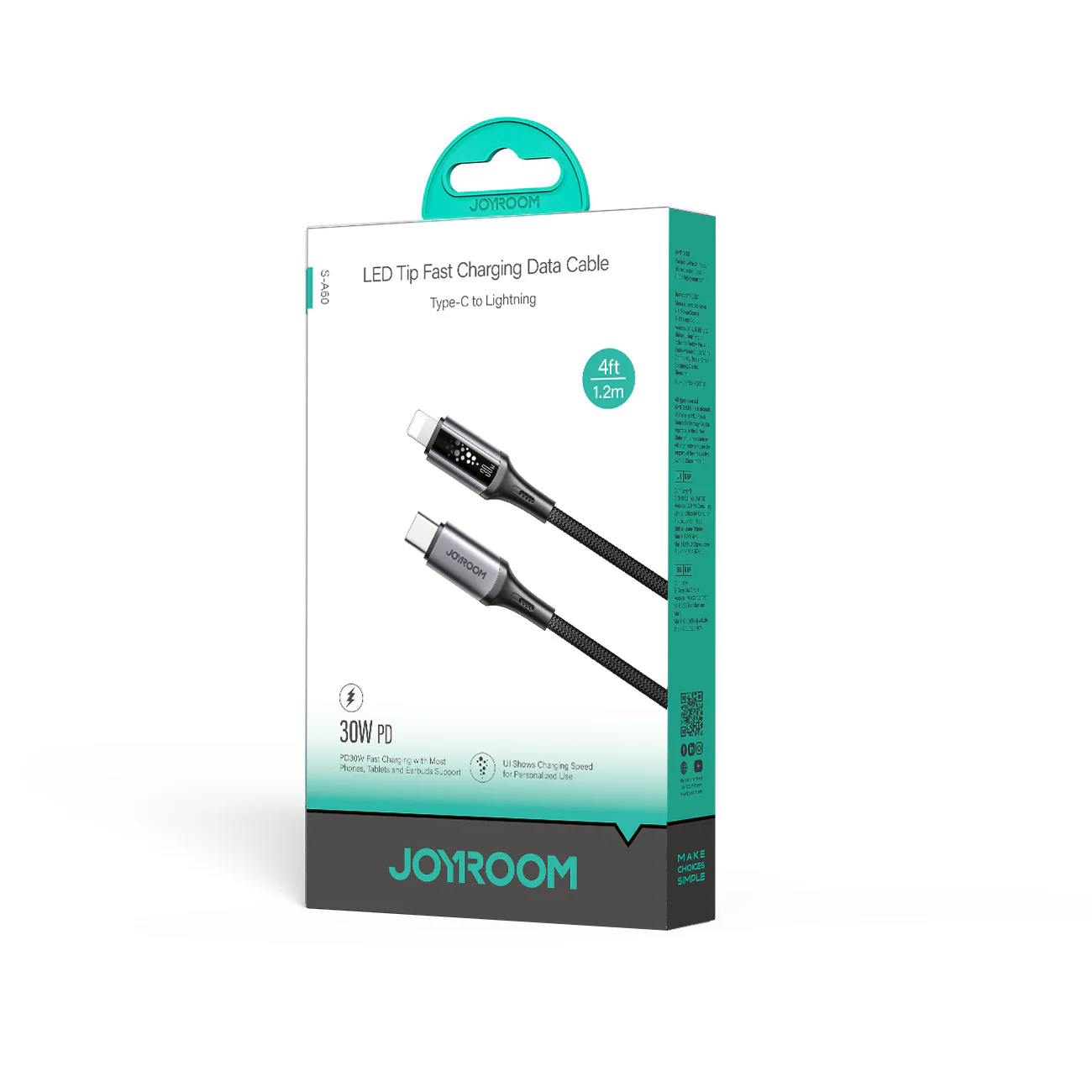 S-A60 100W/30W/3A CC/CL/Type c/Lightning Fast Charging Data Cable 1.2m-Black - Image 5