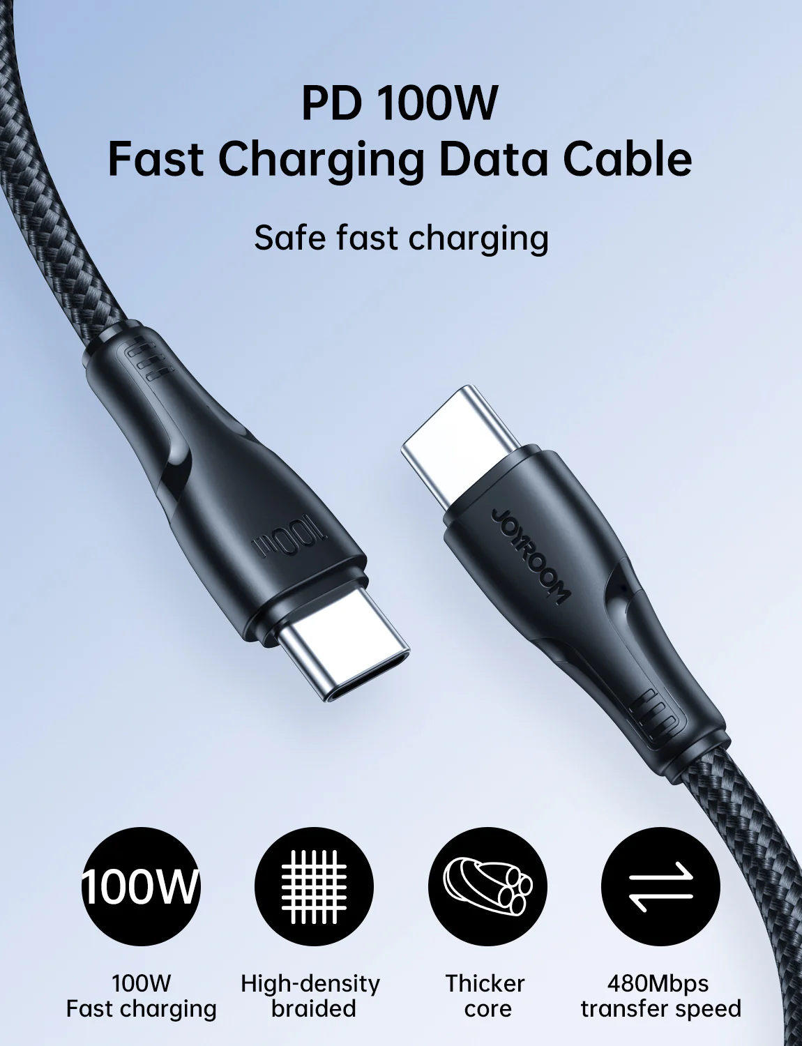 S-CC100A11 Nylon Type-C to Type-C Cable100W 1M/2M - Image 3
