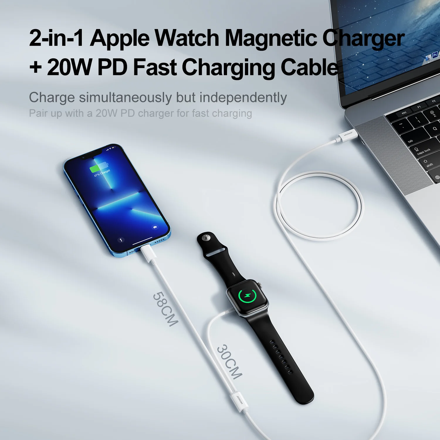 S-IW005 Type c to Iwatch Magnetic wireless charger+lightning cable, 2in1 - Image 3