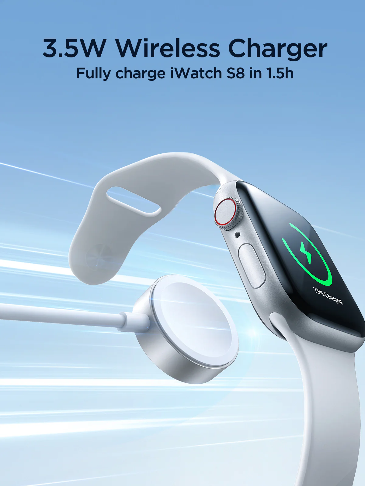 S-IW007 3-in-1 iP Watch Magnetic Charger+Dual Lightning cable (USB-A) 1.2m-White - Image 4