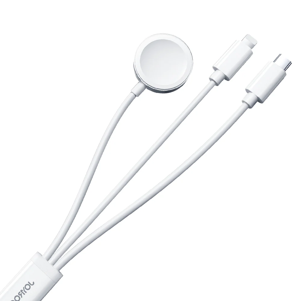 S-IW008 3-in-1 iP Watch Magnetic Charger+Lightning+Type-C cable (USB-A) 1.2m-White - Image 2