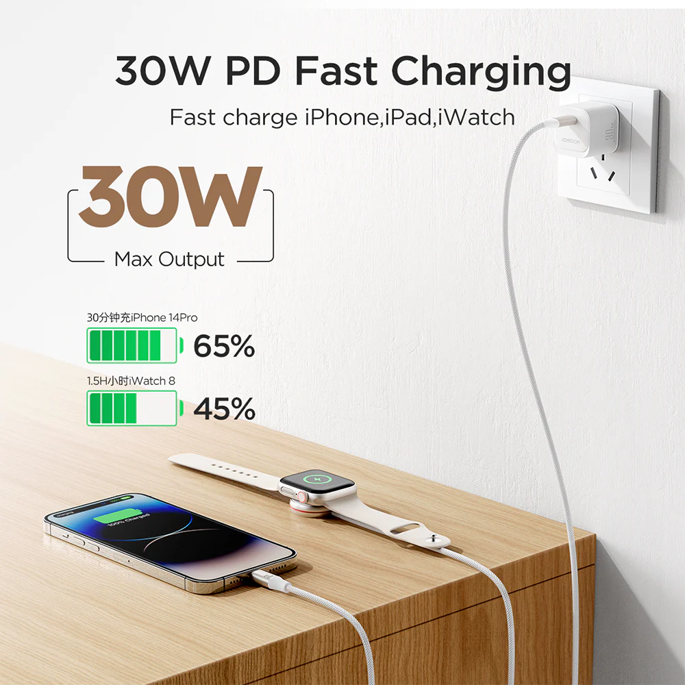 S-IW012 2-in-1 iP Watch Magnetic Charger+30W Fast Charging Cable (USB-C) 1.5m-White - Image 3