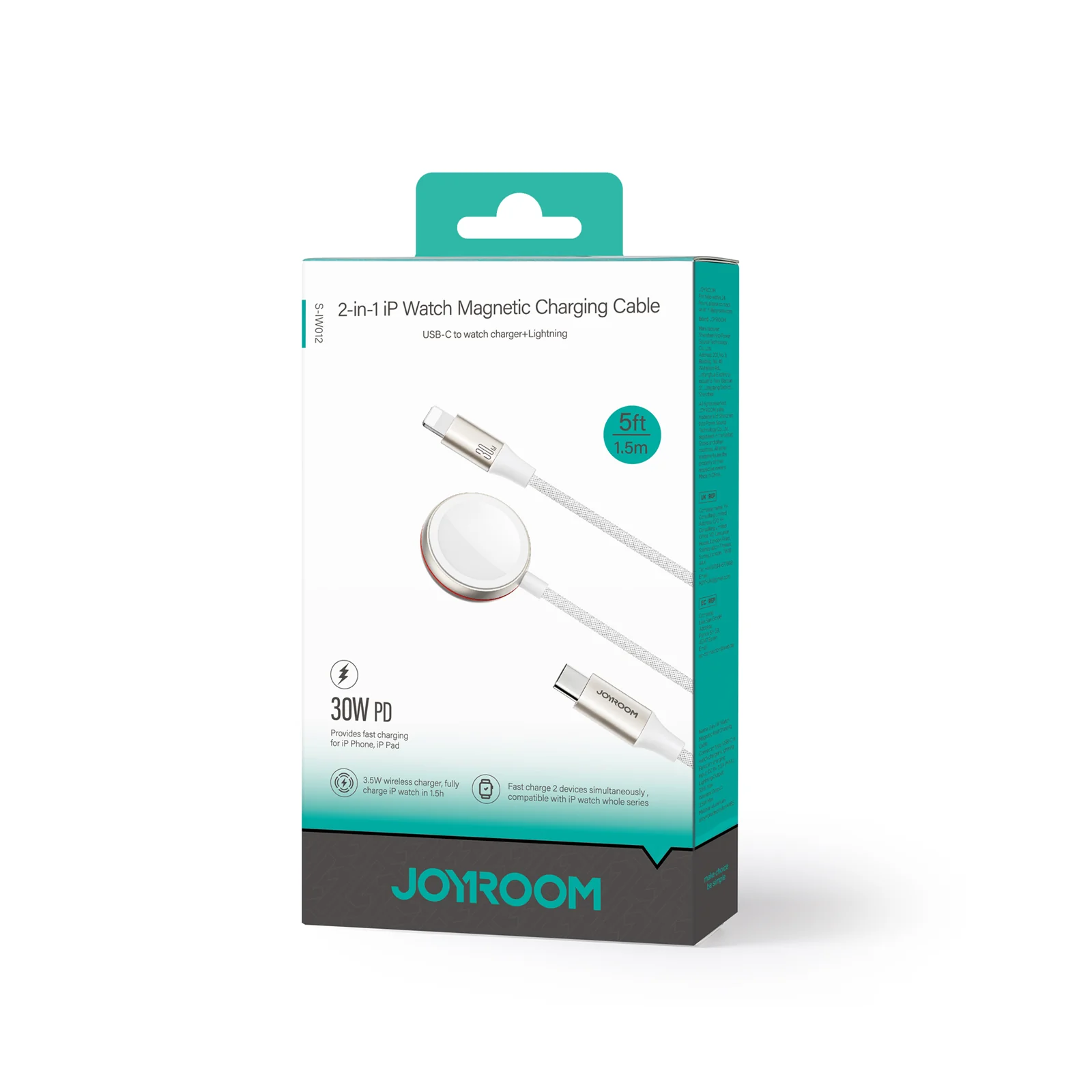 S-IW012 2-in-1 iP Watch Magnetic Charger+30W Fast Charging Cable (USB-C) 1.5m-White - Image 9
