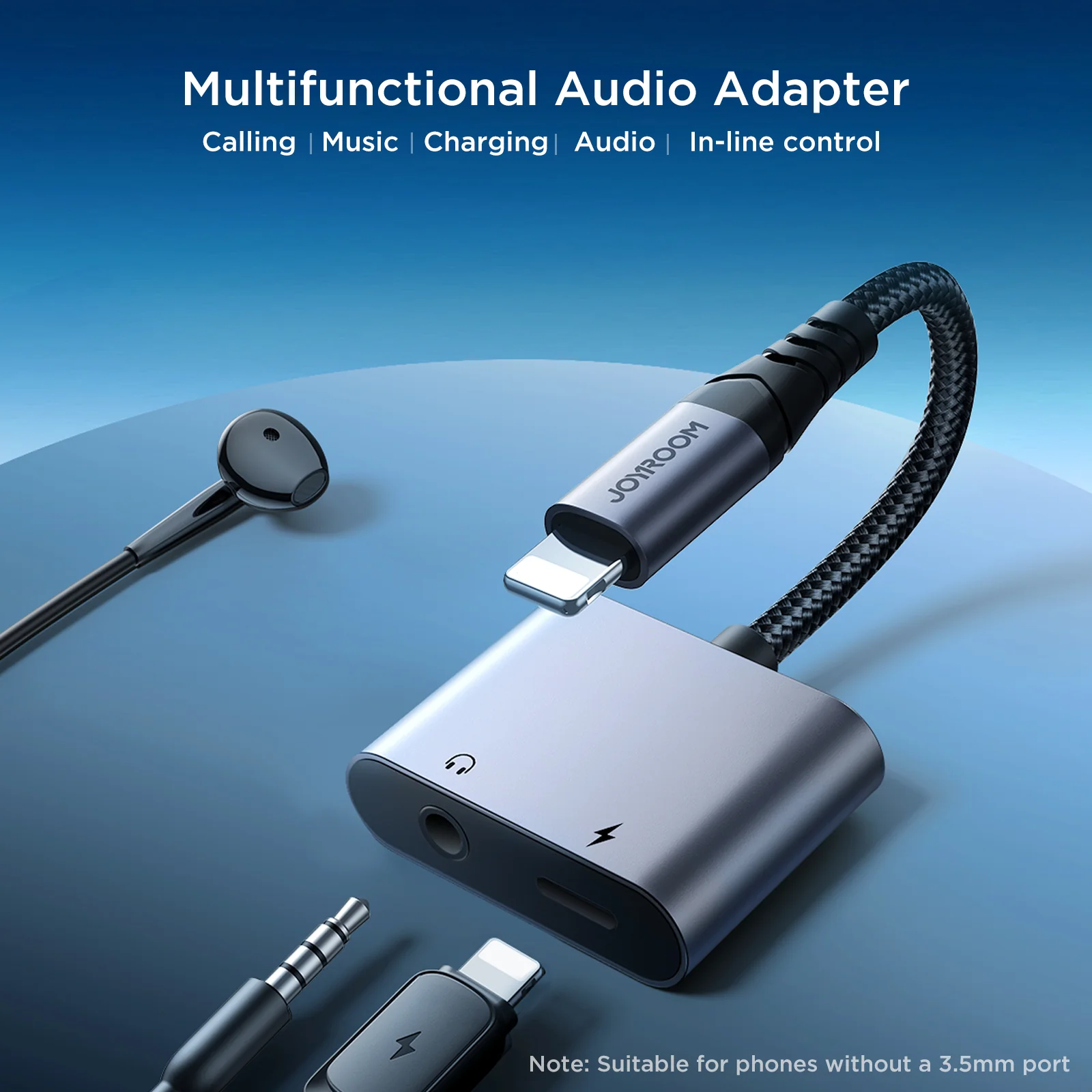 SY-L01 Audio-Transfer Series 2-in-1 Audio Adapter (Lightning to 3.5mm+Lightning)-Black (Call Version) - Image 2