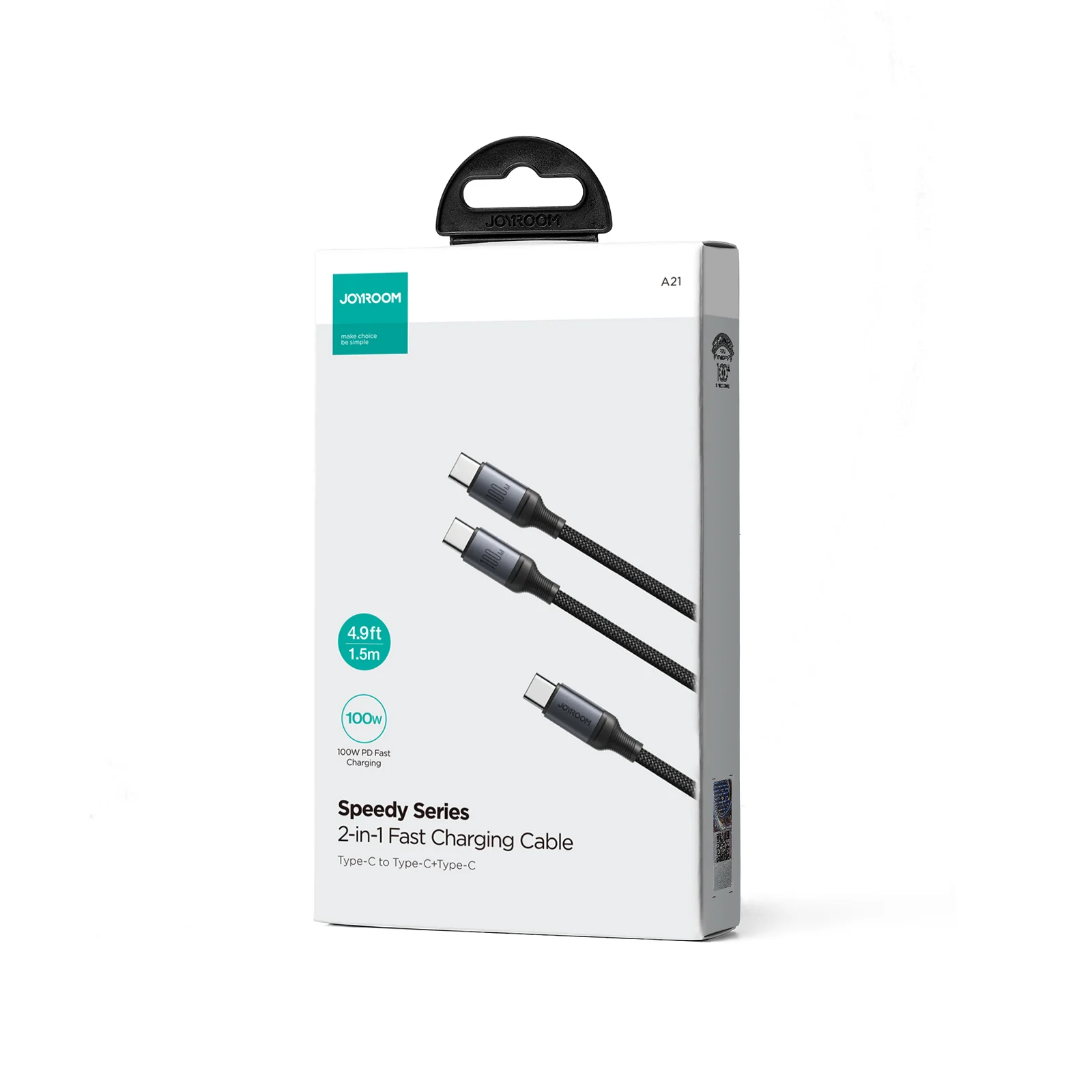 SA21-1T2 Speedy Series 100W 2-in-1 Fast Charging Cable (Type-C to C+C) 1.5m-Black - Image 7