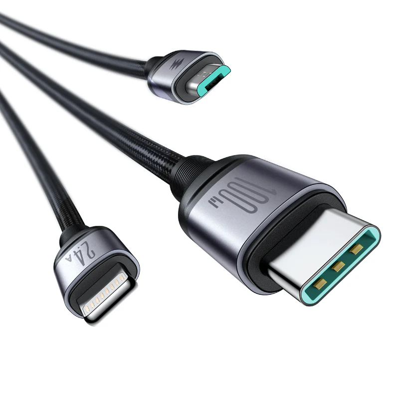 SA21-1T3 Speedy Series 100W 3-in-1 Fast Charging Cable ( L+C+M) 1.2m-Black - Image 2