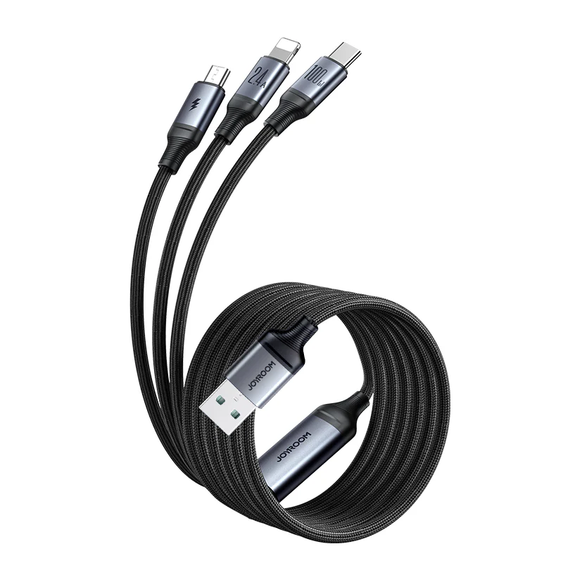 SA21-1T3 Speedy Series 100W 3-in-1 Fast Charging Cable ( L+C+M) 1.2m-Black - Image 6