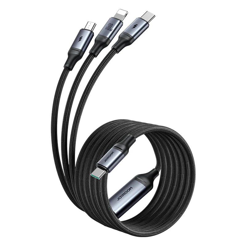 SA21-1T3 Speedy Series 30W 3-in-1 Fast Charging Cable (Type-C to L+C+M) 1.2m-Black - Image 4