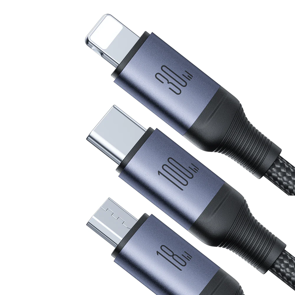 SA21-2T3 Speedy Series 100W 6-in-1 Fast Charging Cable (USB-A+Type-C to L+C+M) 1.5m-Black - Image 3