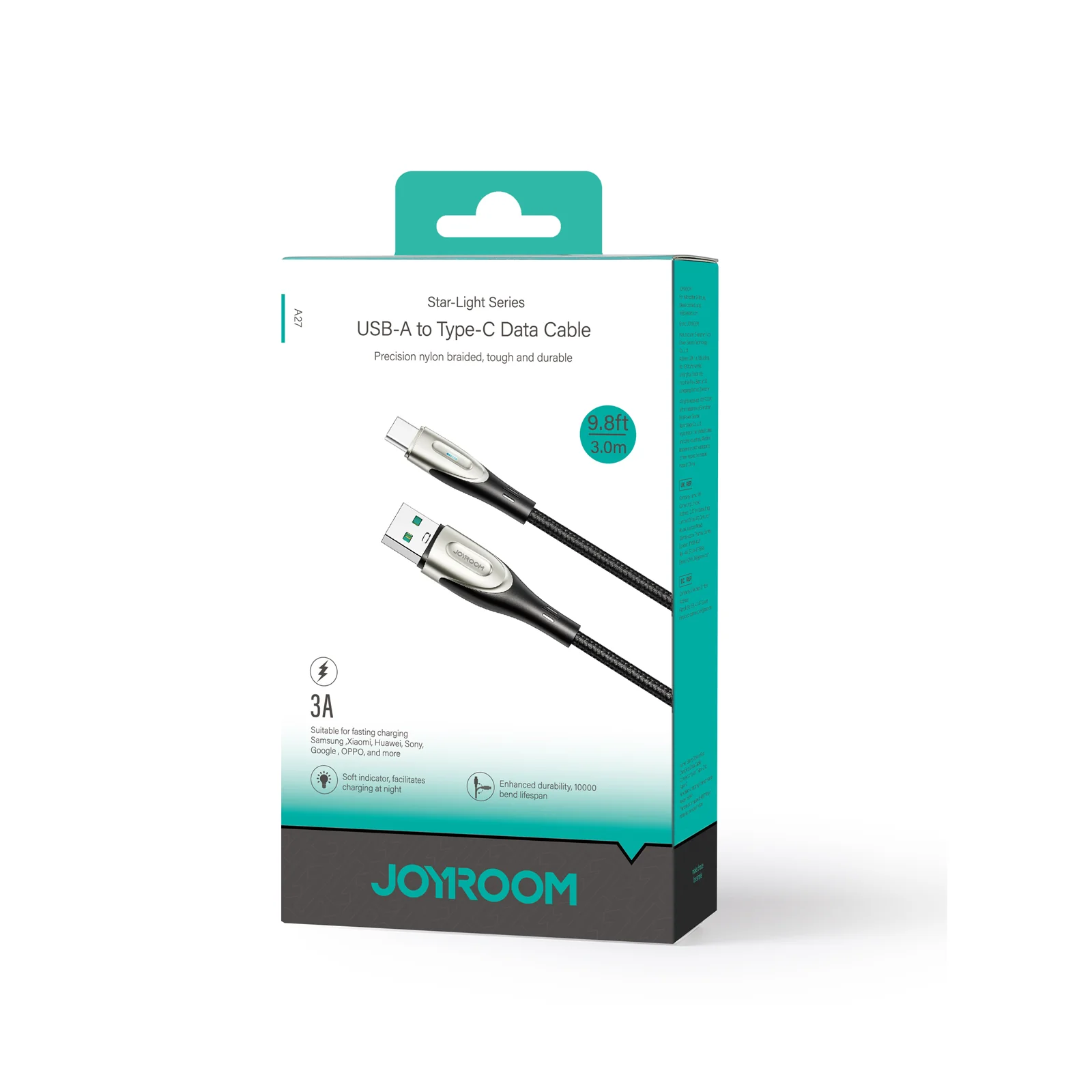 SA27-AL3/SA27-AC3 3A Fast Charging Data Cable (Lightning/Type-C)) 1.2m/2m/3m-Black - Image 3