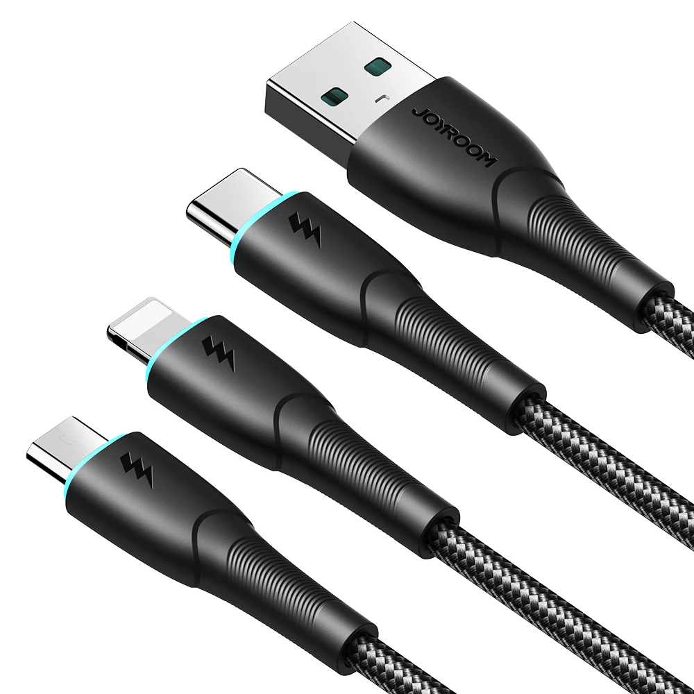 SA33-1T3 3.5A 3-in-1 Data Cable (Lightning+Type-C+Micro) 1.2m-Black/white - Image 3