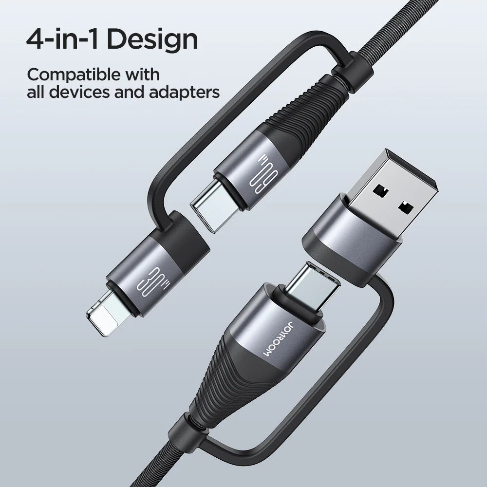 SA37-2T2 60W 4-in-1 Fast Charging Data Cable (USB-A+Type-C to Lightning+Type-C/Type-C to Lightning+Type-C) 1.2m-Black - Image 5